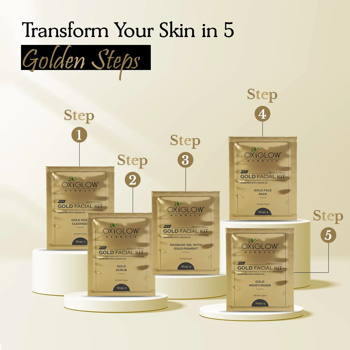 OxyGlow Herbals Gold Facial Kit | Increases Radiance & Stimulates Skin Cells | Enriched with Argan Oil | Suitable for All Skin