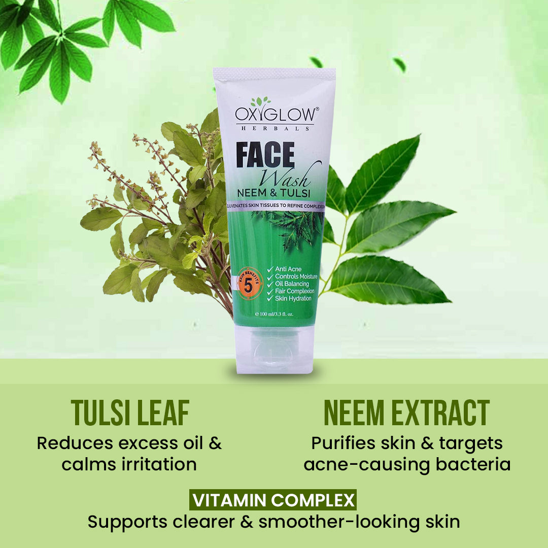 OxyGlow Herbals Neem Tulsi Face Wash - 100ml | Anti Acne | Oil Balancing & Fair Complexion | Skin Hydration