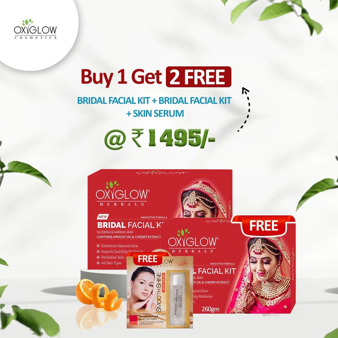 OxyGlow Herbals Bridal Facial kit+smooth and shine skin serum-buy2get1