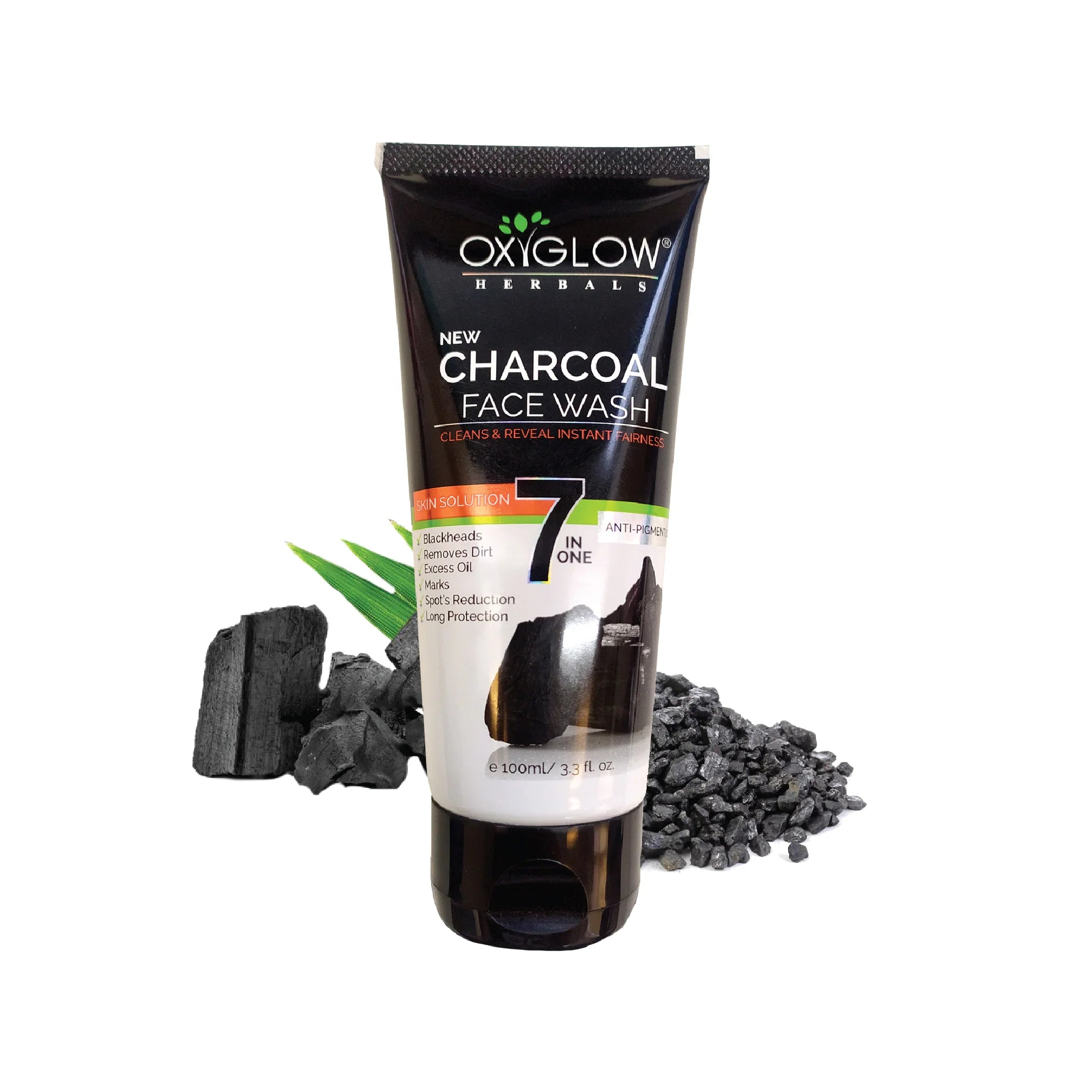 OxyGlow Herbals 7 in One Activated Charcoal Face Wash- 100ml | Deep Exfoliation | Removes Blackheads - Whiteheads