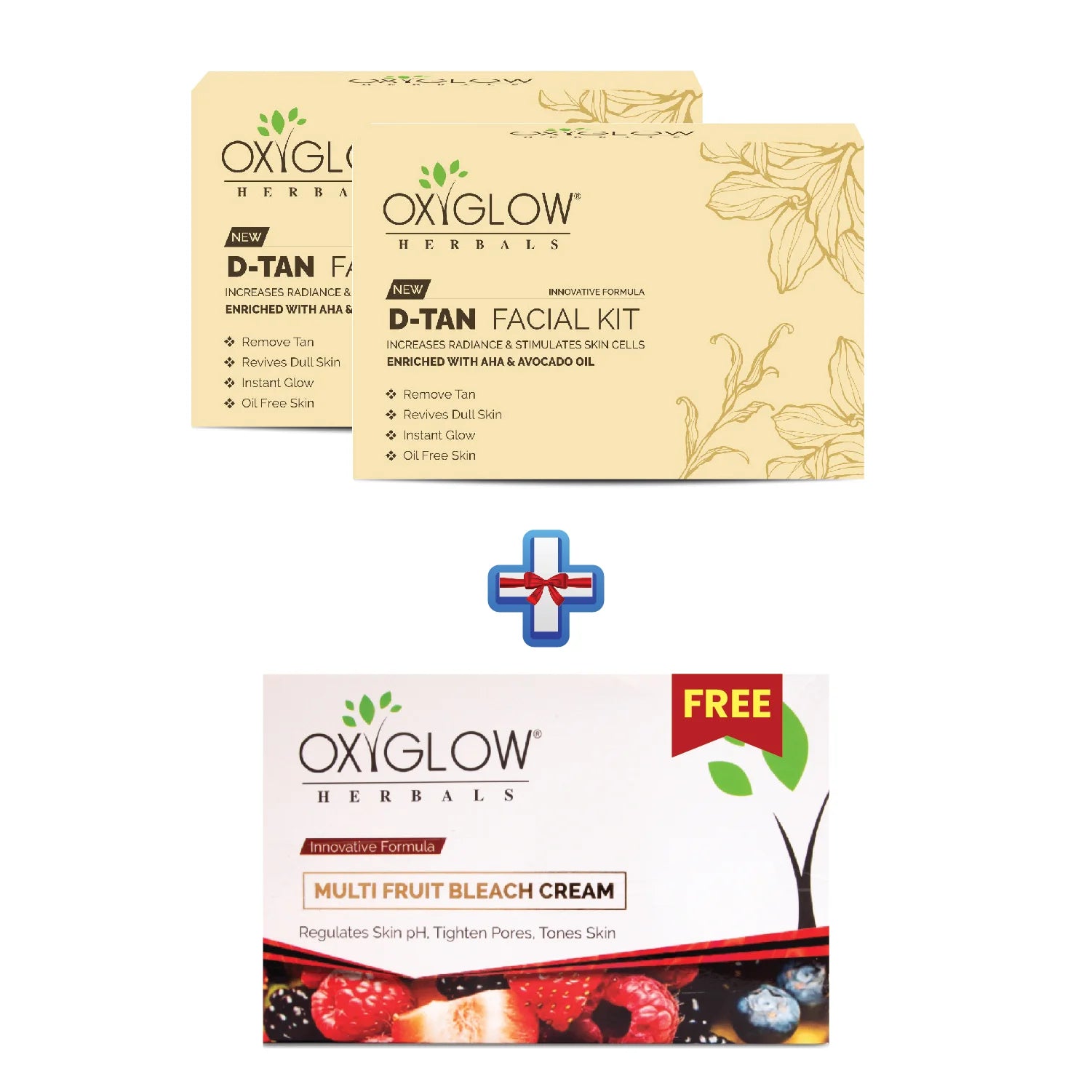 OxyGlow Herbals D-Tan Facial kit+Multi Fruit Bleach cream-Buy2Get1