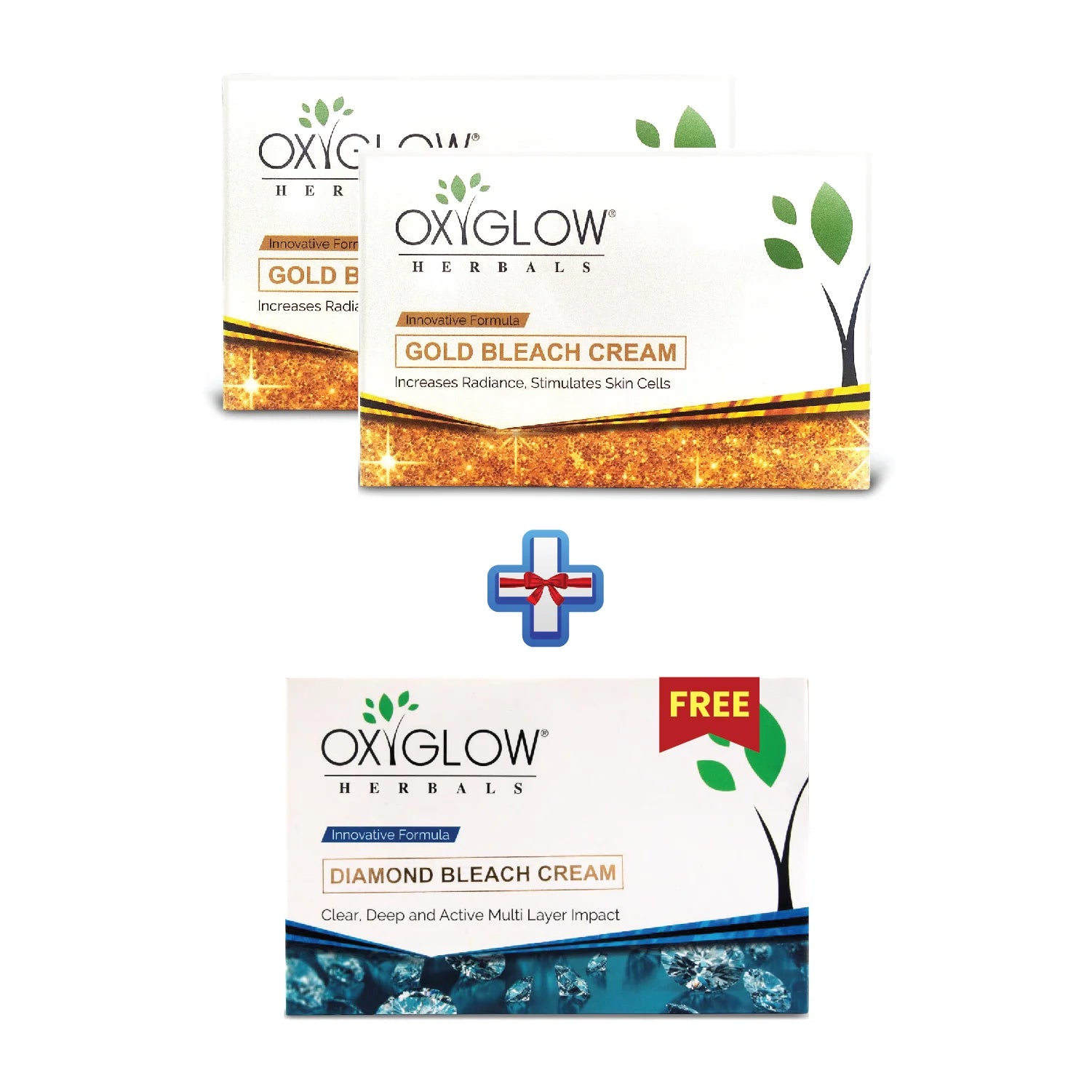 OxyGlow Herbals+Gold Bleach Cream+Diamond Bleach Cream-Buy2Get1