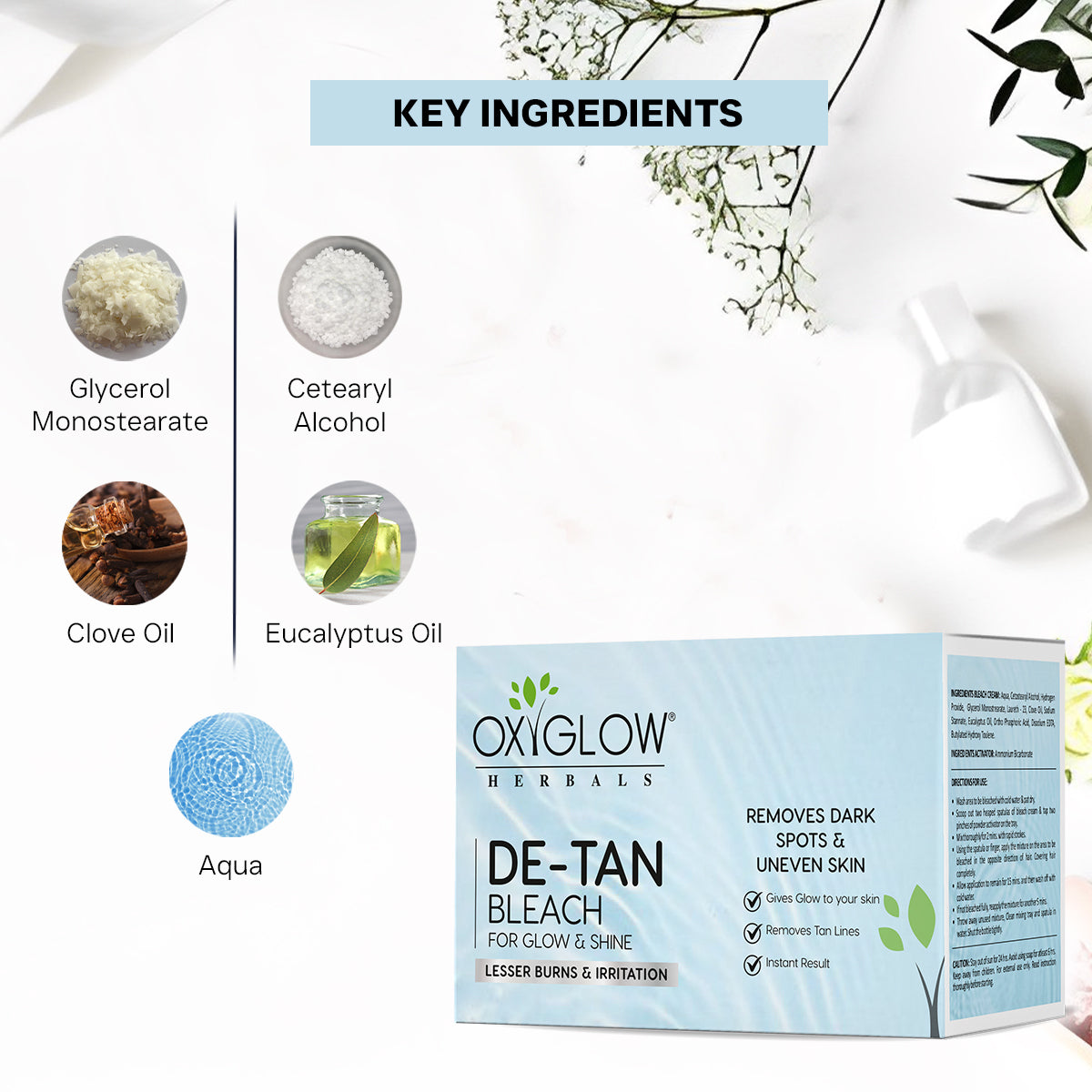 OxyGlow Herbals D-Tan Bleach Cream for Tan Removal | Skin Brightening & Softening | Remove Dark Spot & Uneven Skin