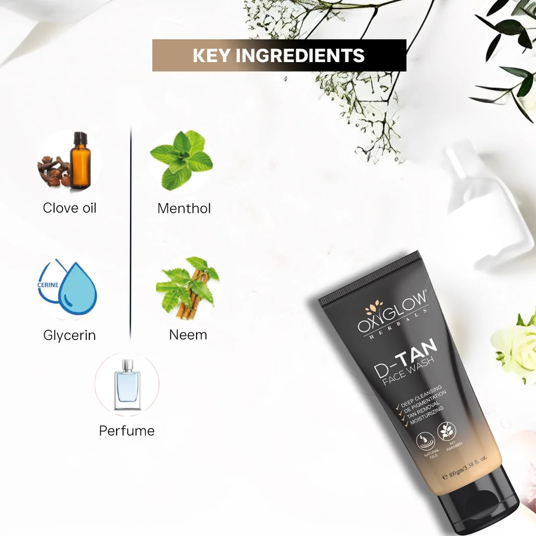 OxyGlow Herbals De-Tan Face Wash - 100ml | Helps Removes Dirt | Brightening & Glowing Skin | Deep Cleansing & Tan Removal