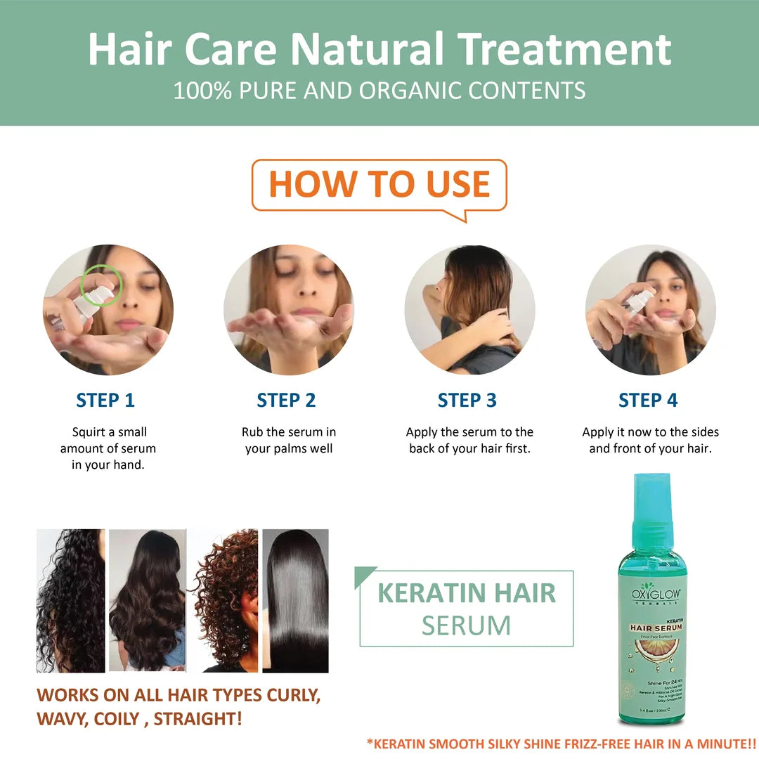 OxyGlow Herbals Keratin Hair Serum | Enriched with Keratin | Silky Smooth Hair