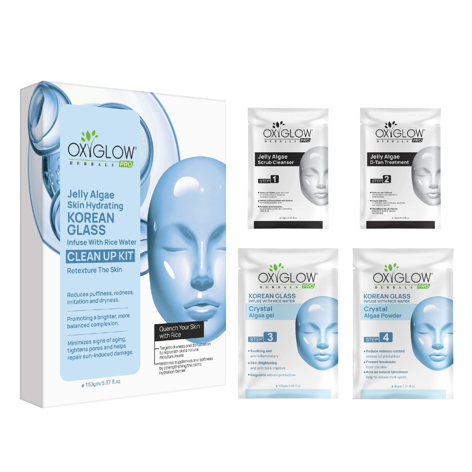 OxyGlow Herbals Jelly Algae Korean Glass Clean Up Kit