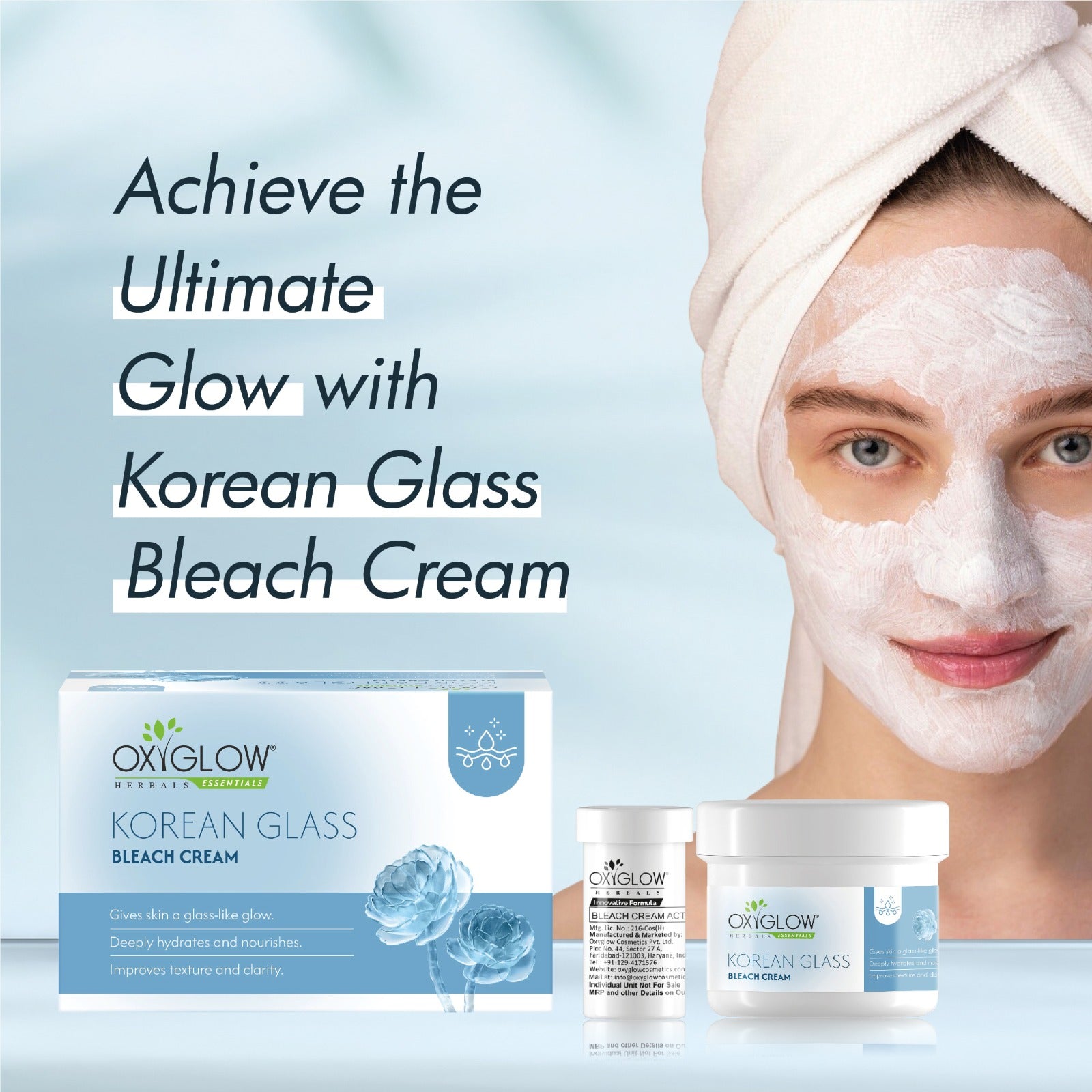 OxyGlow Herbals Essentials Korean Glass Bleach Cream - 300gm | Deep Hydrates & Nourishes | Suitable for All Skin