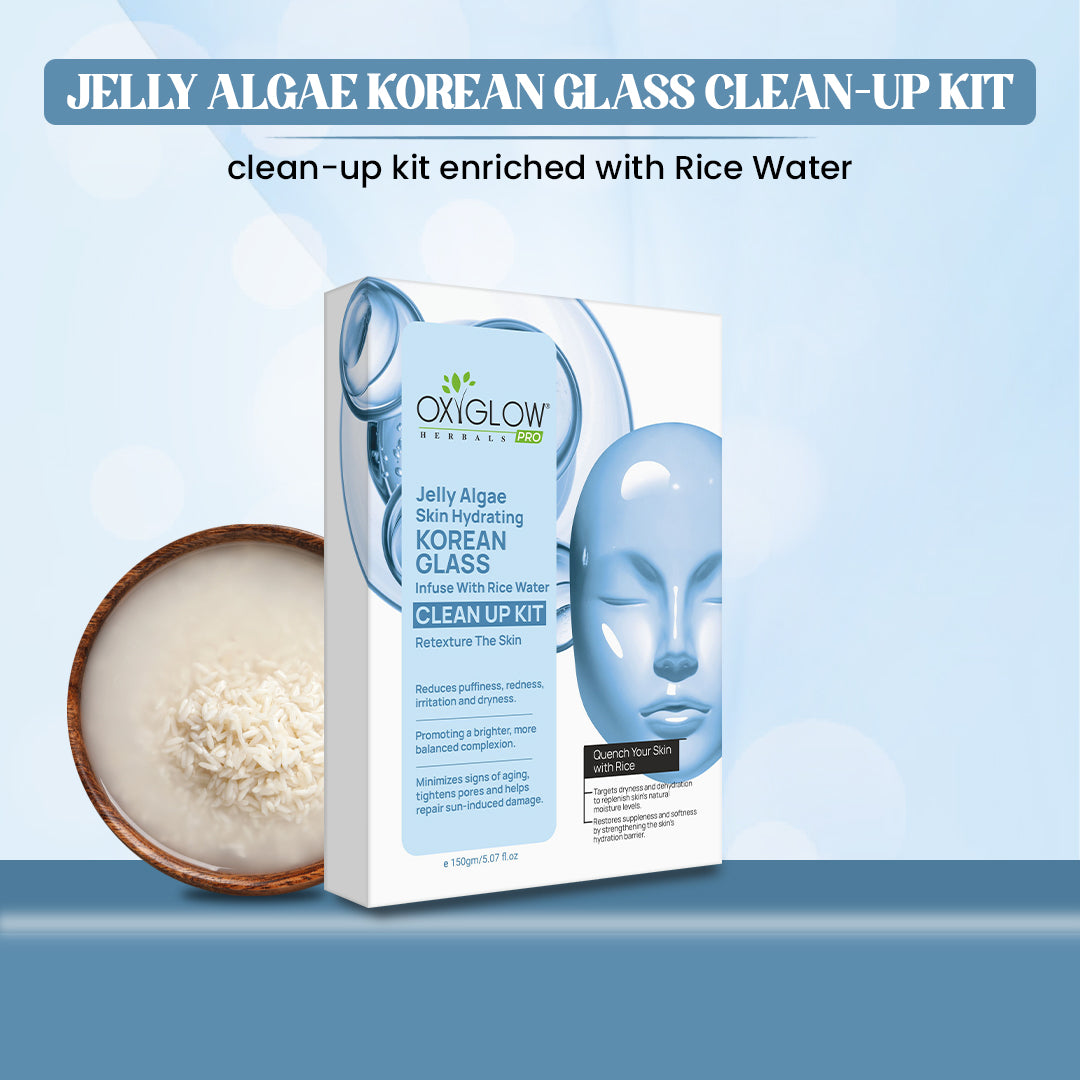 OxyGlow Herbals Jelly Algae Korean Glass Clean Up Kit | Rice Water