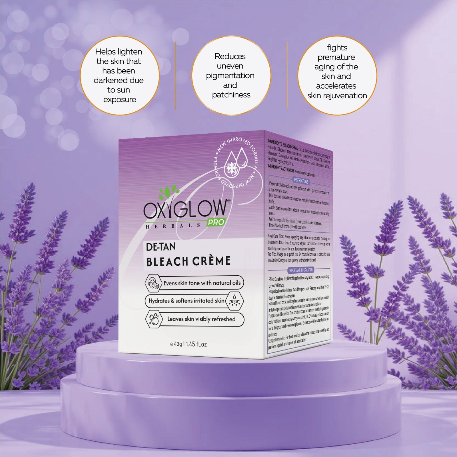 OxyGlow Herbals Pro  D-Tan Bleach Cream - 43gm | Suitable for All Skin - Pack of 12