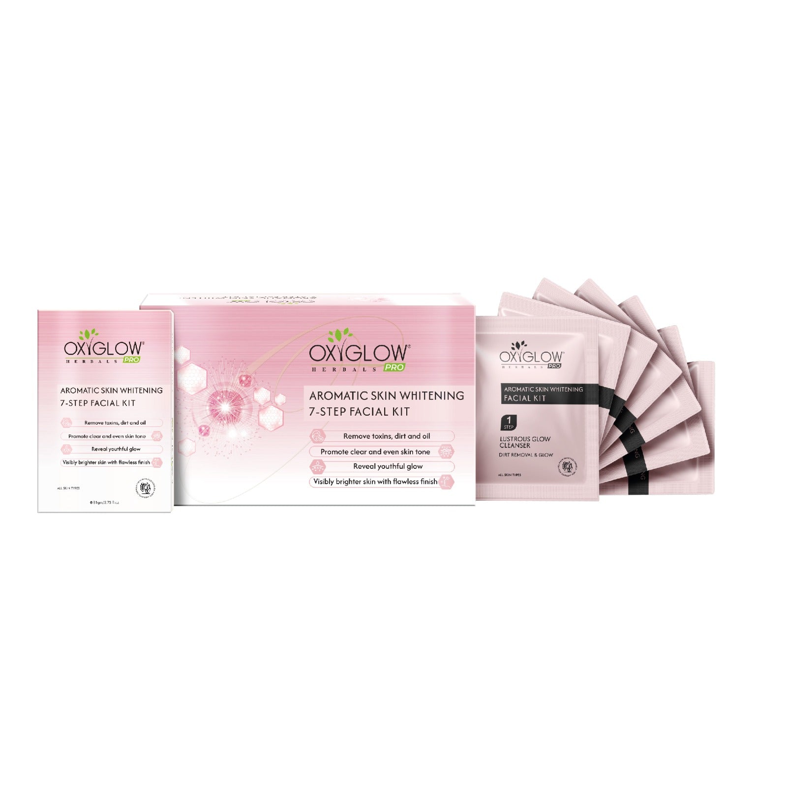 OxyGlow Herbals Pro Aromatic Skin Whitening 7 Step Facial Kit -81 gm | USP - Power Mask | Suitable for All Skin - Pack of 5