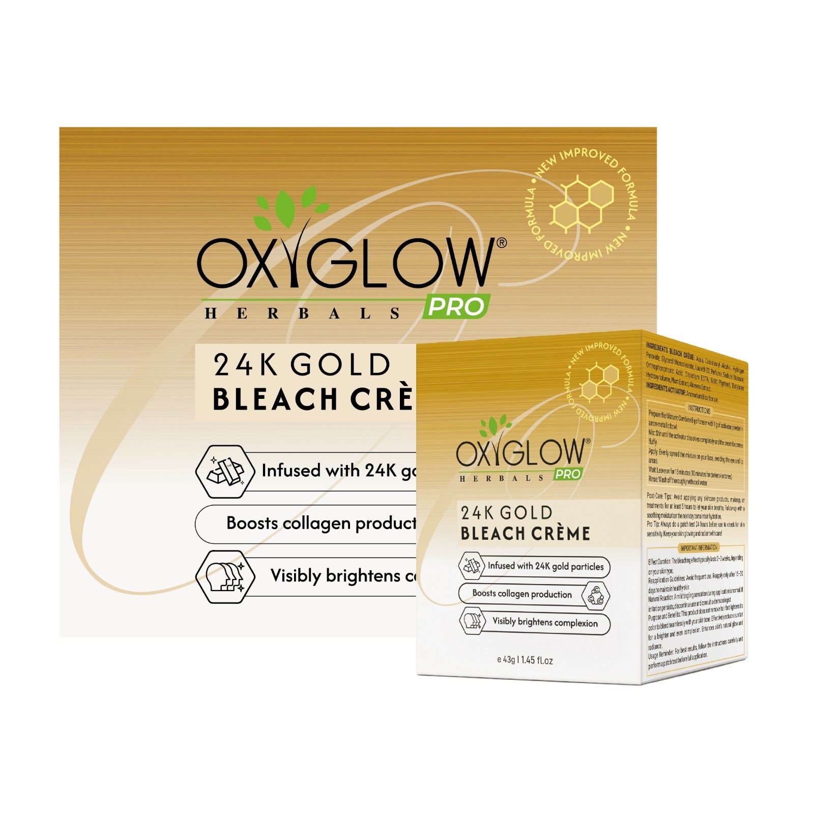 OxyGlow 24K Luxe Gold Bleach Cream - 43gm | Suitable for All Skin - Pack of 12