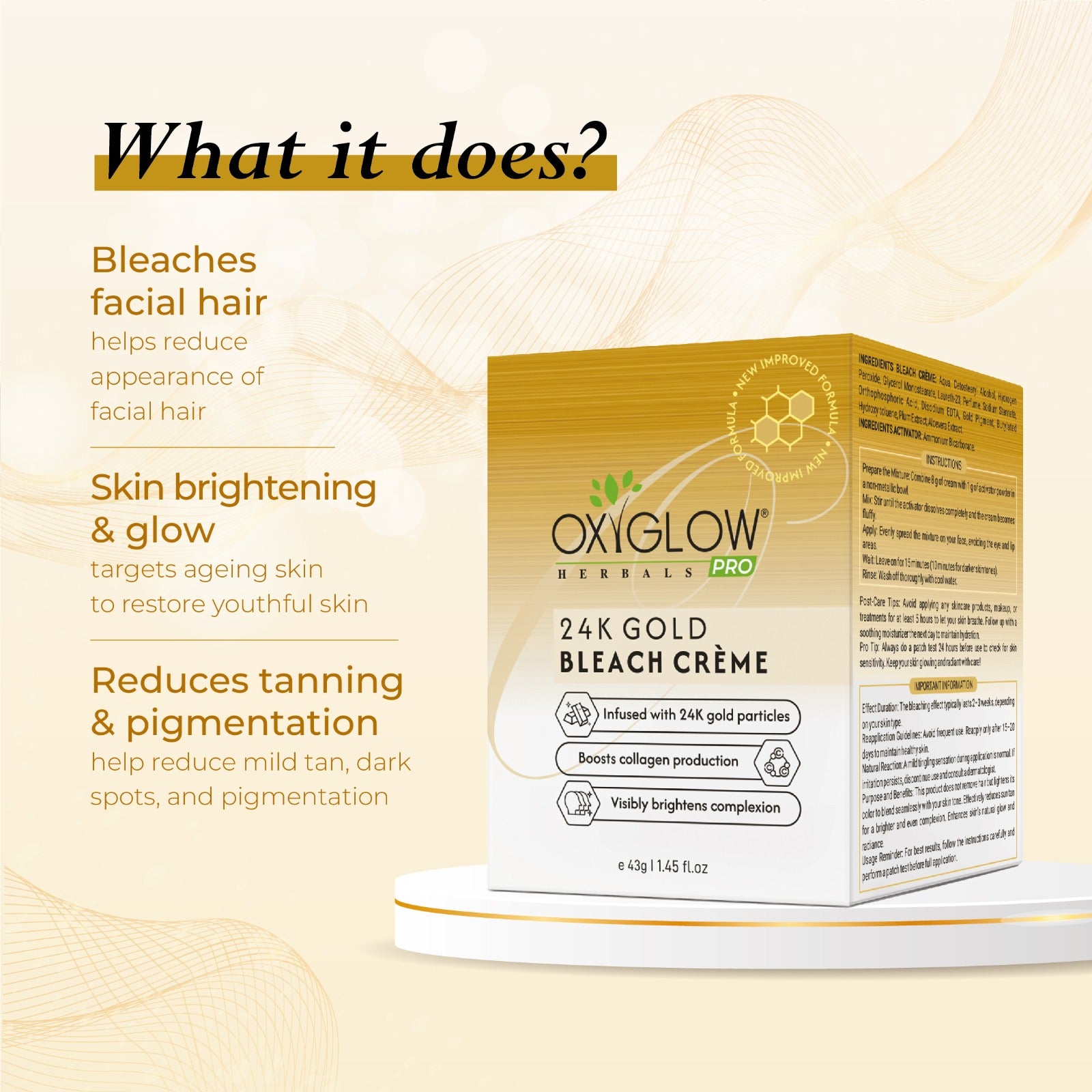 OxyGlow 24K Luxe Gold Bleach Cream - 43gm | Suitable for All Skin - Pack of 12