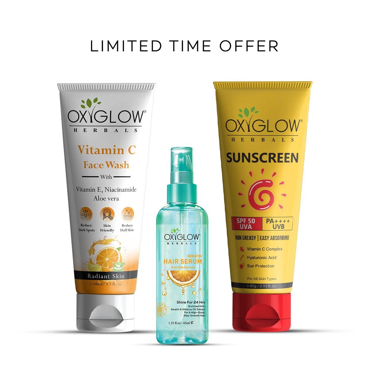 Vitamin C Facewash + Keratin Hair Serum + SPF 50 Sunscreen