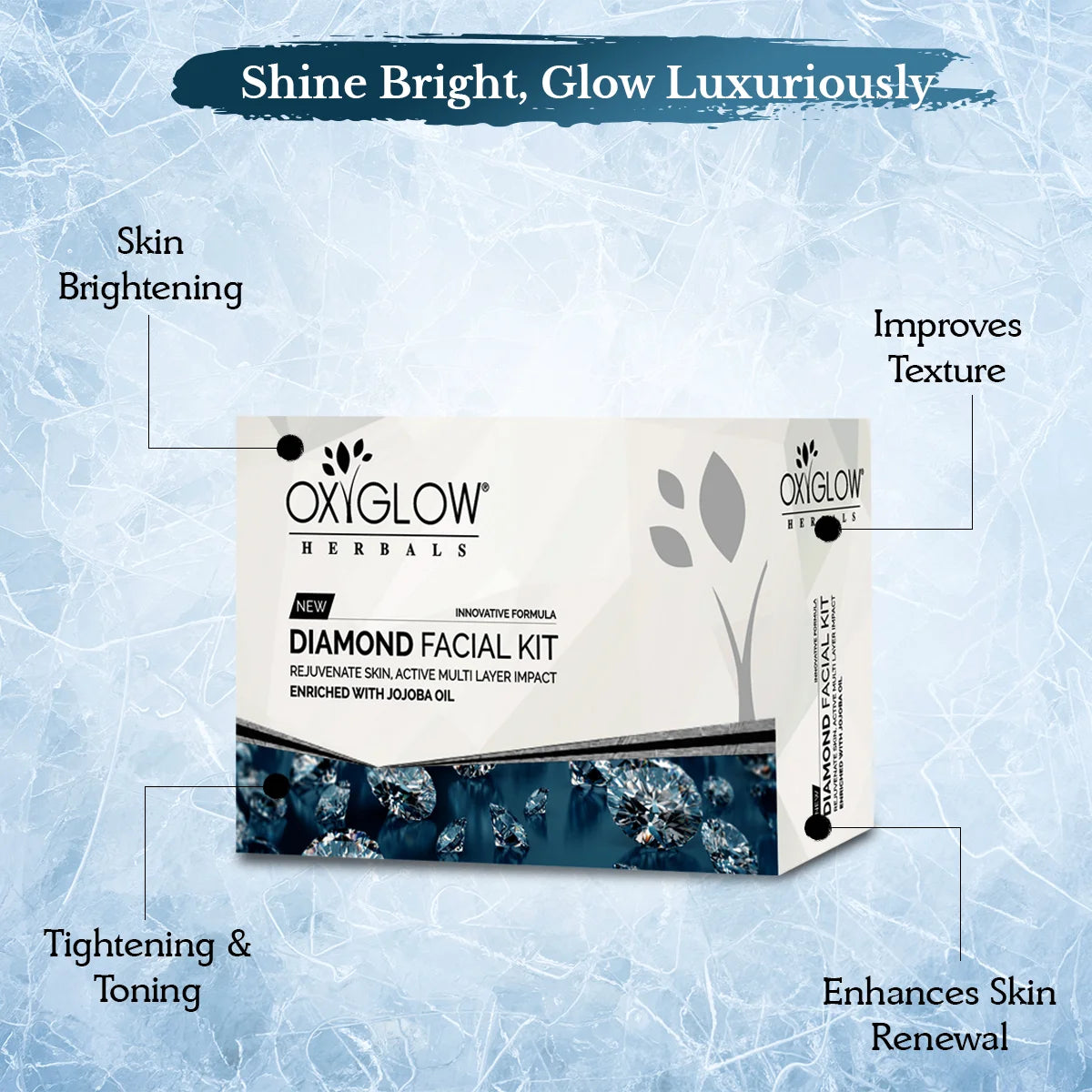 OxyGlow Herbals Diamond Facial Kit | Rejuvenate Skin | Prevent Wrinkles & Fine Lines | Enriched with Jojoba Oil | Suitable for All Skin