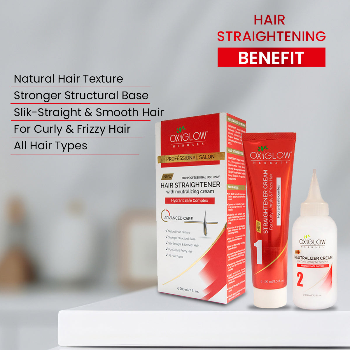 Oxyglow Professional Salon Hair Straightener With Neutralising Cream 200 ml | Straightens Curly & Resistant Hair