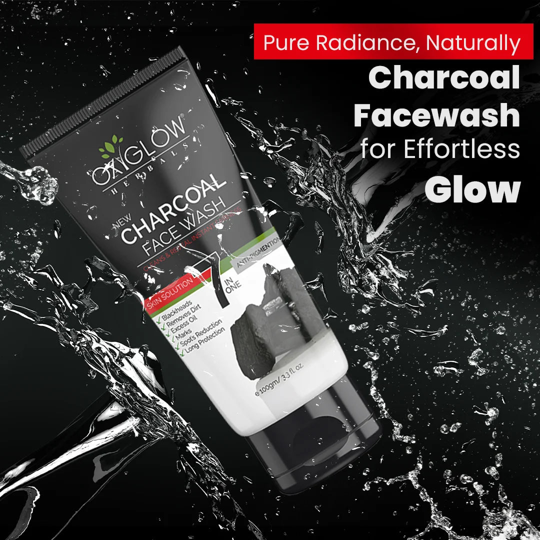 OxyGlow Herbals 7 in One Activated Charcoal Face Wash- 100ml | Deep Exfoliation | Removes Blackheads - Whiteheads