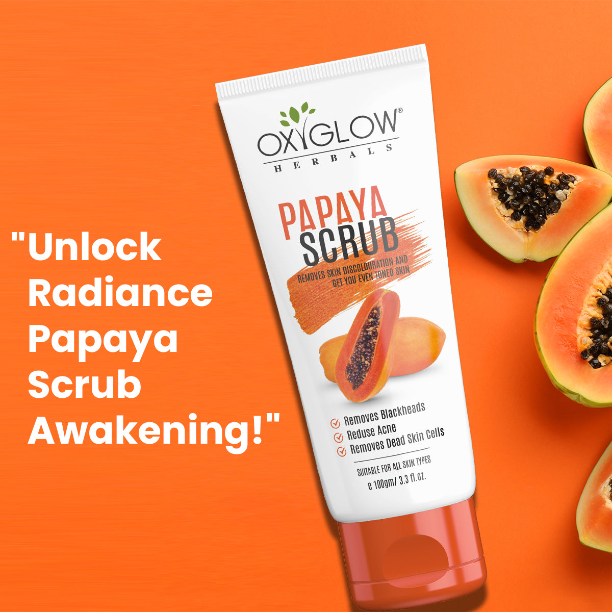 OxyGlow Herbals Papaya Scrub 100ml | Remove Skin Discoloration | Removes Dead Skin Cells & Blackheads | Reduces Acne