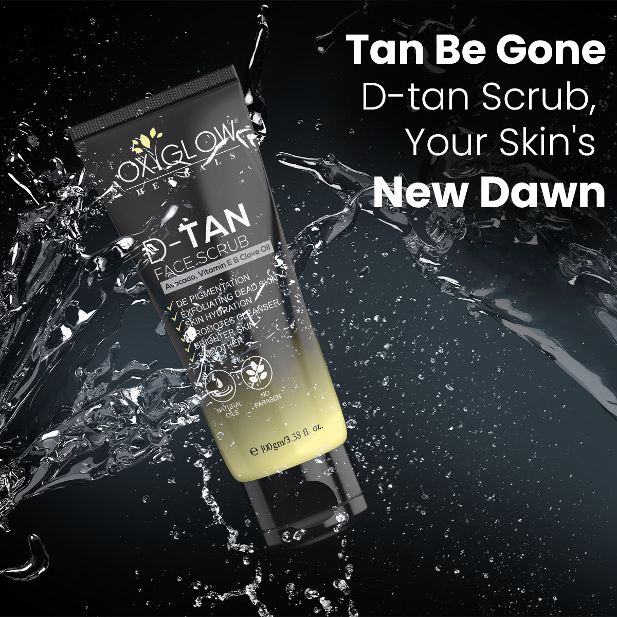 OxyGlow Herbals D-Tan Scrub 100ml | Exfoliating Dead Skin | De Pigmentation & Skin Hydration | Brighter Skin