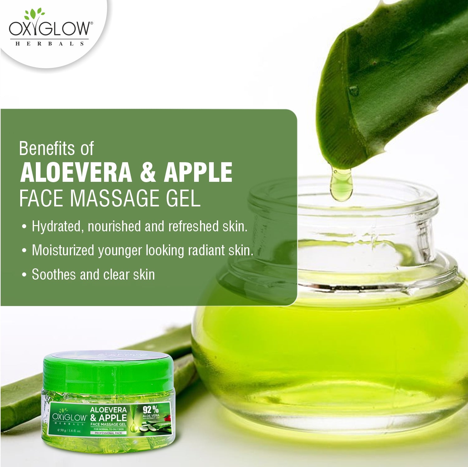 OxyGlow Herbals Aloevera and Apple massage gel-50gms- benefits