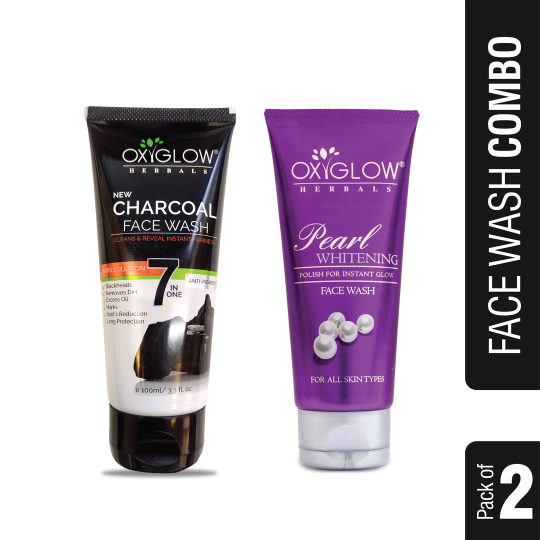 OxyGlow Herbals Charcoal Facewash+Pearl Whitening Facewash