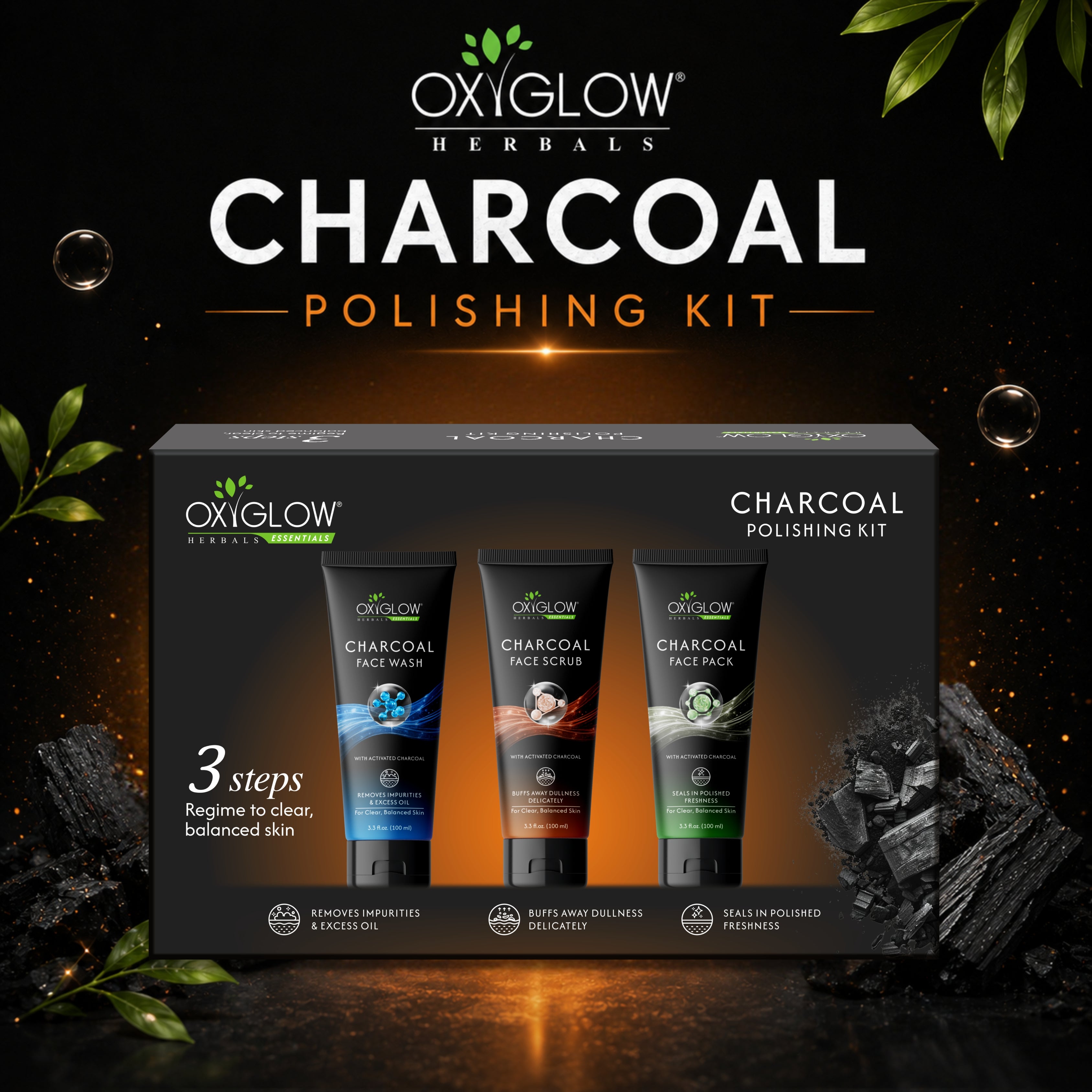 Charcoal Polishing Kit | Face Wash, Scrub & Mask
