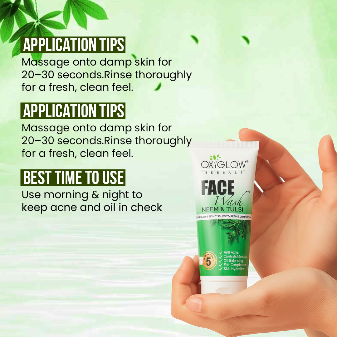 OxyGlow Herbals Neem Tulsi Face Wash - 100ml | Anti Acne | Oil Balancing & Fair Complexion | Skin Hydration