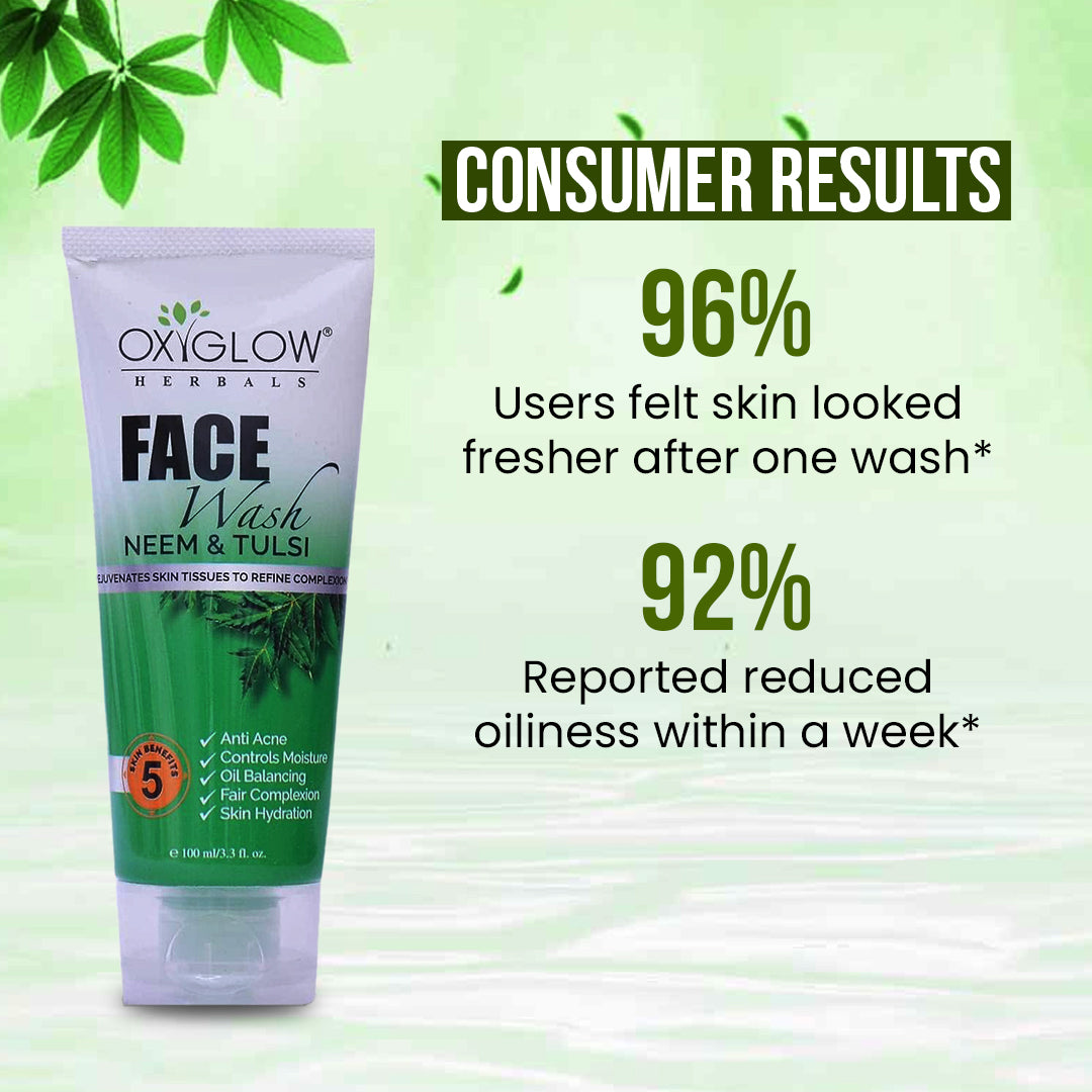 OxyGlow Herbals Neem Tulsi Face Wash - 100ml | Anti Acne | Oil Balancing & Fair Complexion | Skin Hydration