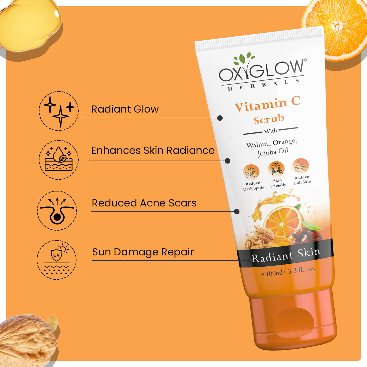 OxyGlow Herbals Vitamin C Scrub 100ml | Enhances Skin Radiance | Reduces Acne Scars | Radiant Glow