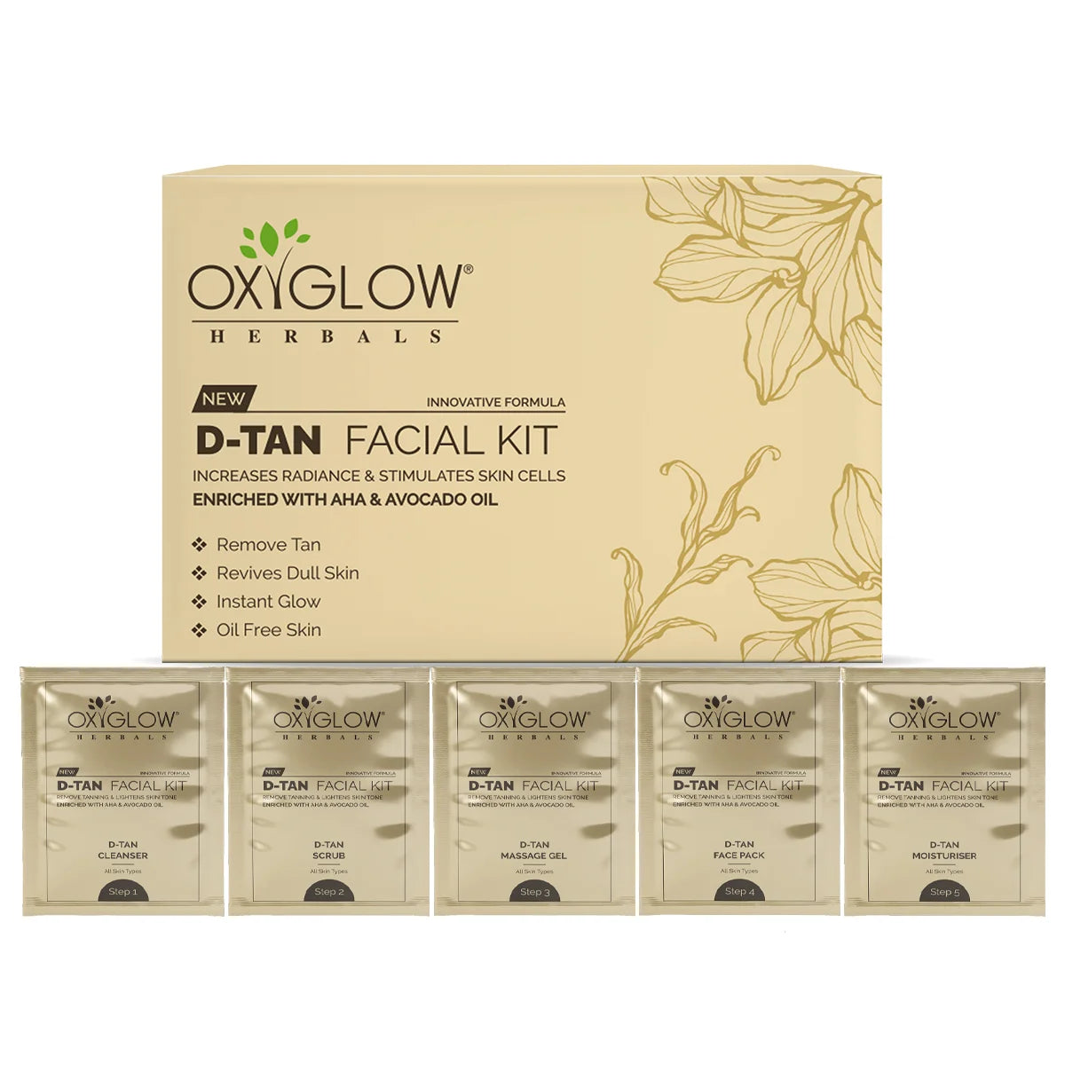 OxyGlow Herbals D-Tan Facial Kit | Remove Tan & Instant Glow | Increases Radiance & Stimulates Skin Cells | Suitable for All Skin