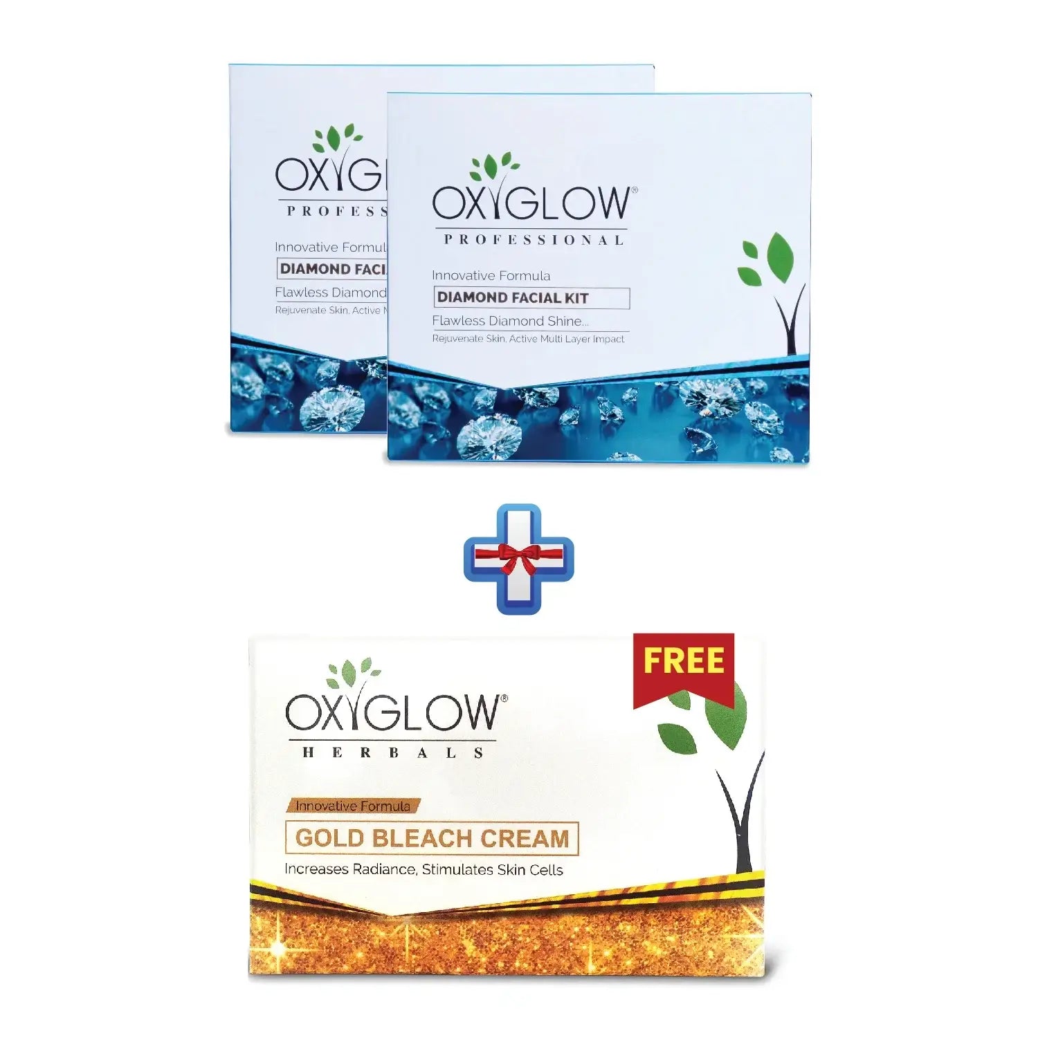 OxyGlow Herbals Diamond Facial Kit+Gold Bleach Cream-Buy2Get1