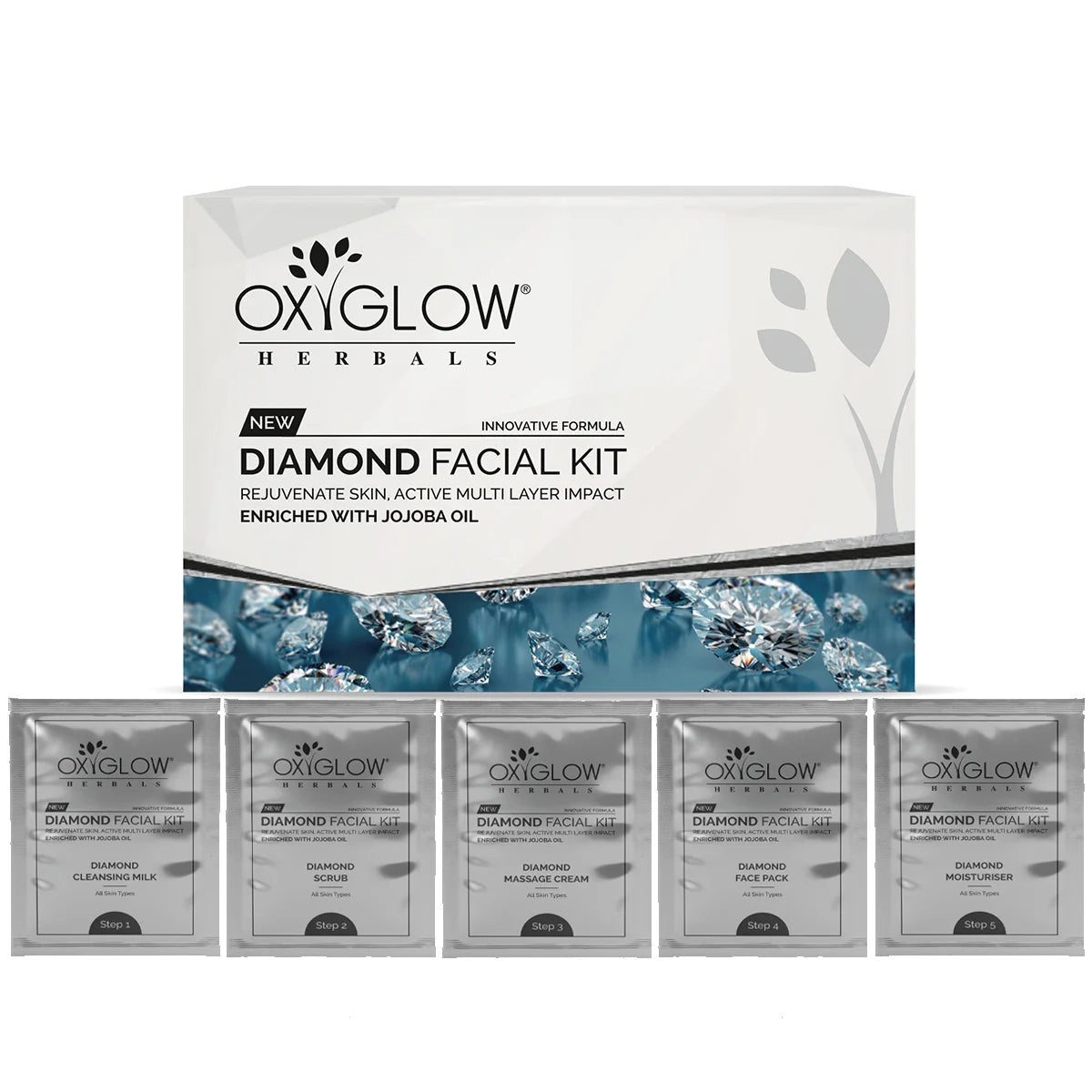 OxyGlow Herbals Diamond Facial Kit | Rejuvenate Skin | Prevent Wrinkles & Fine Lines | Enriched with Jojoba Oil | Suitable for All Skin
