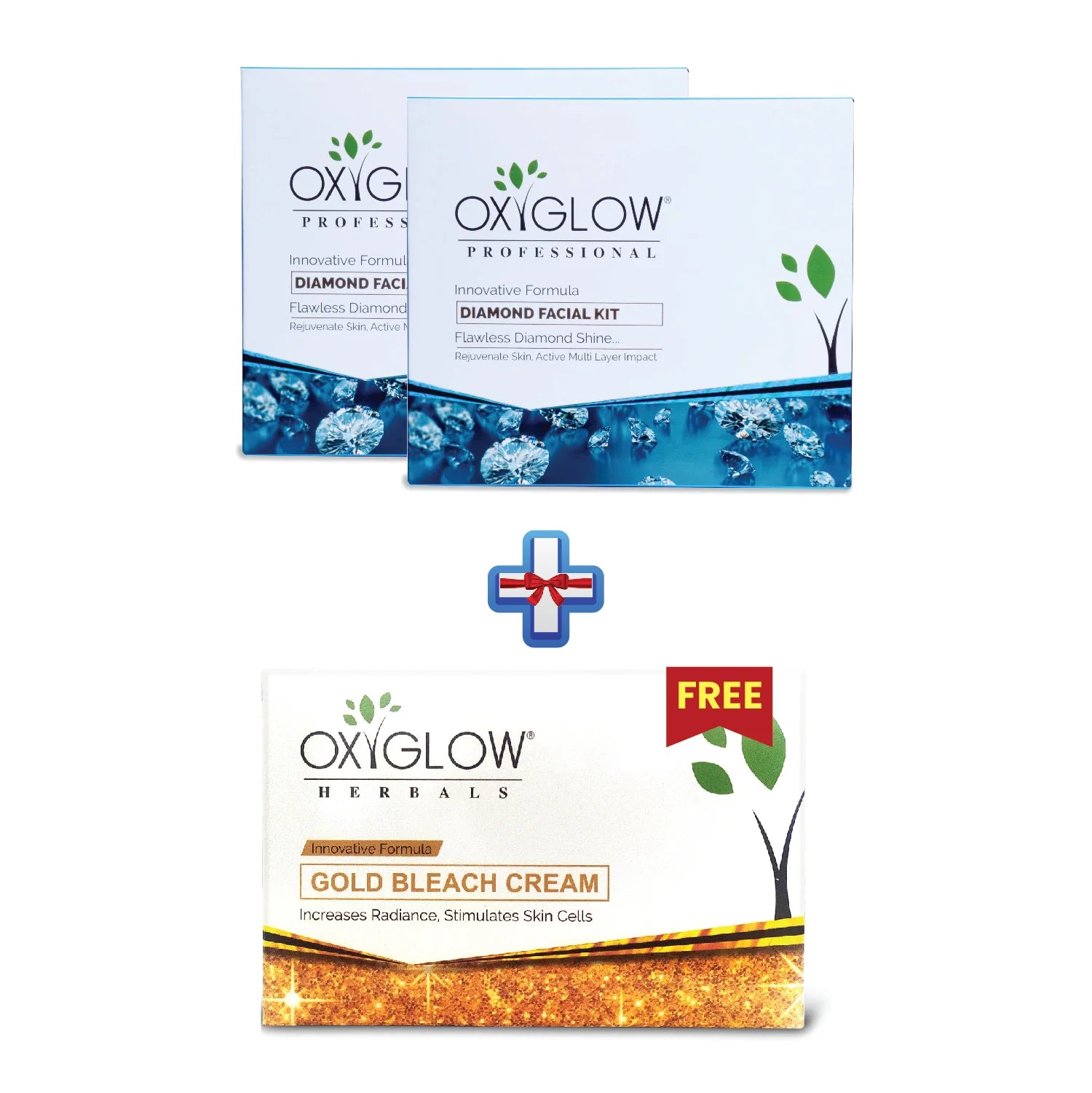 OxyGlow Herbals Diamond Facial Kit+Gold Bleach Cream-Buy2Get1