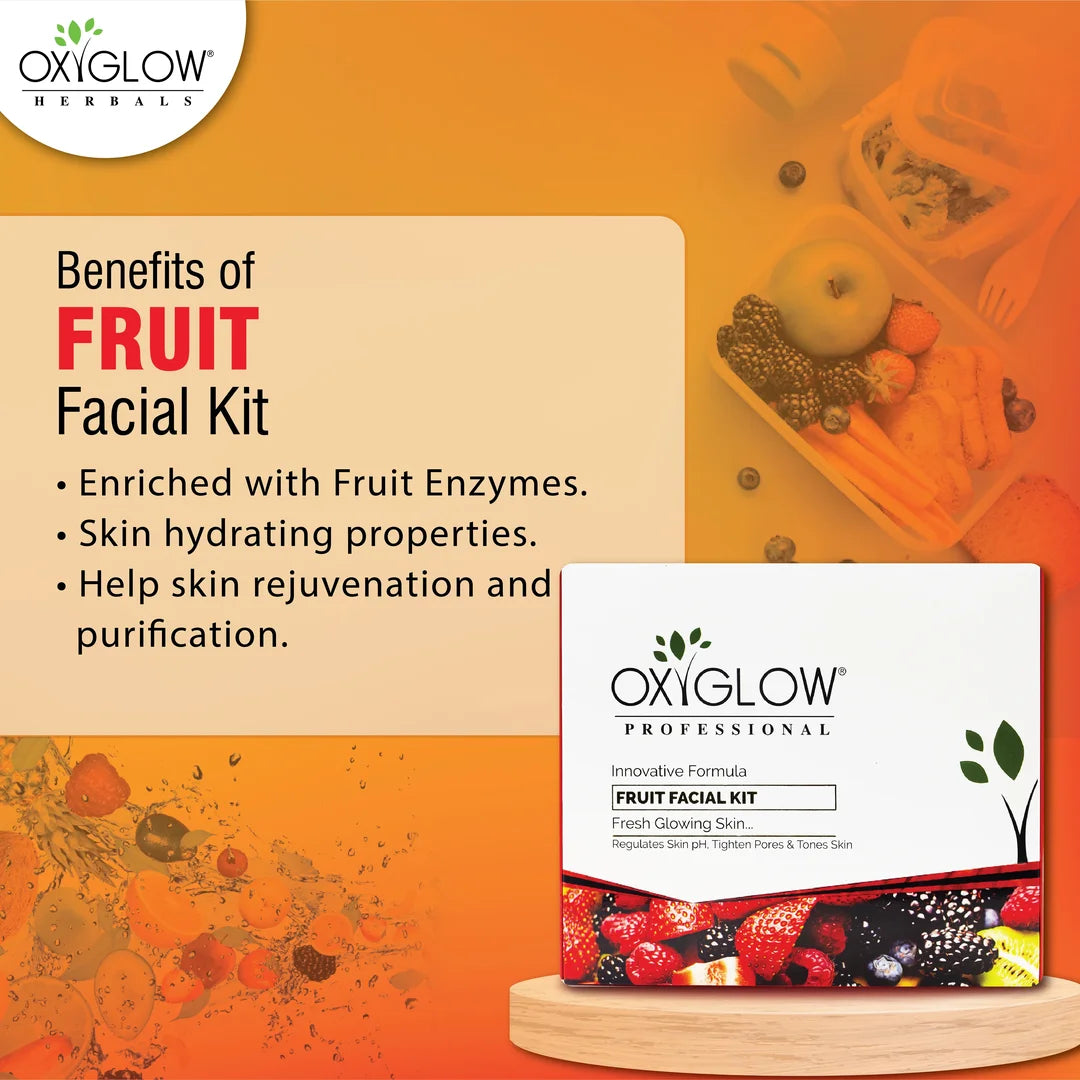 OxyGlow Herbals Fruit Facial Kit | Fresh Glowing Skin | Enriched with Fruit Enzymes | Suitable for All Skin