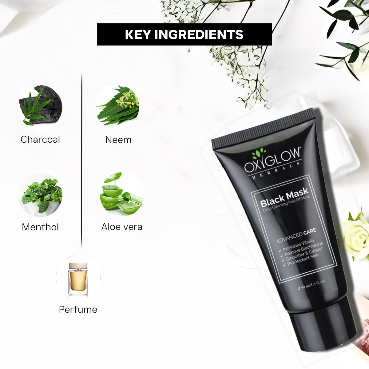 OxyGlow Herbals Black Mask 50ml | Charcoal Active Deep Cleansing Mask | Remove Blackheads & Increase Skin Vitality