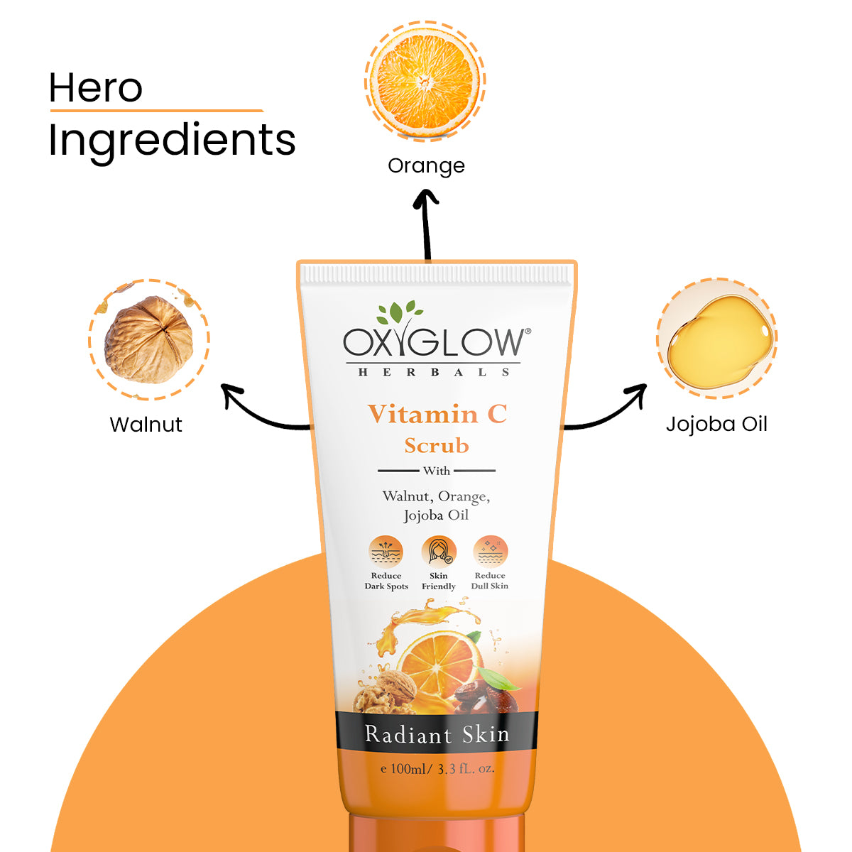 OxyGlow Herbals Vitamin C Scrub 100ml | Enhances Skin Radiance | Reduces Acne Scars | Radiant Glow