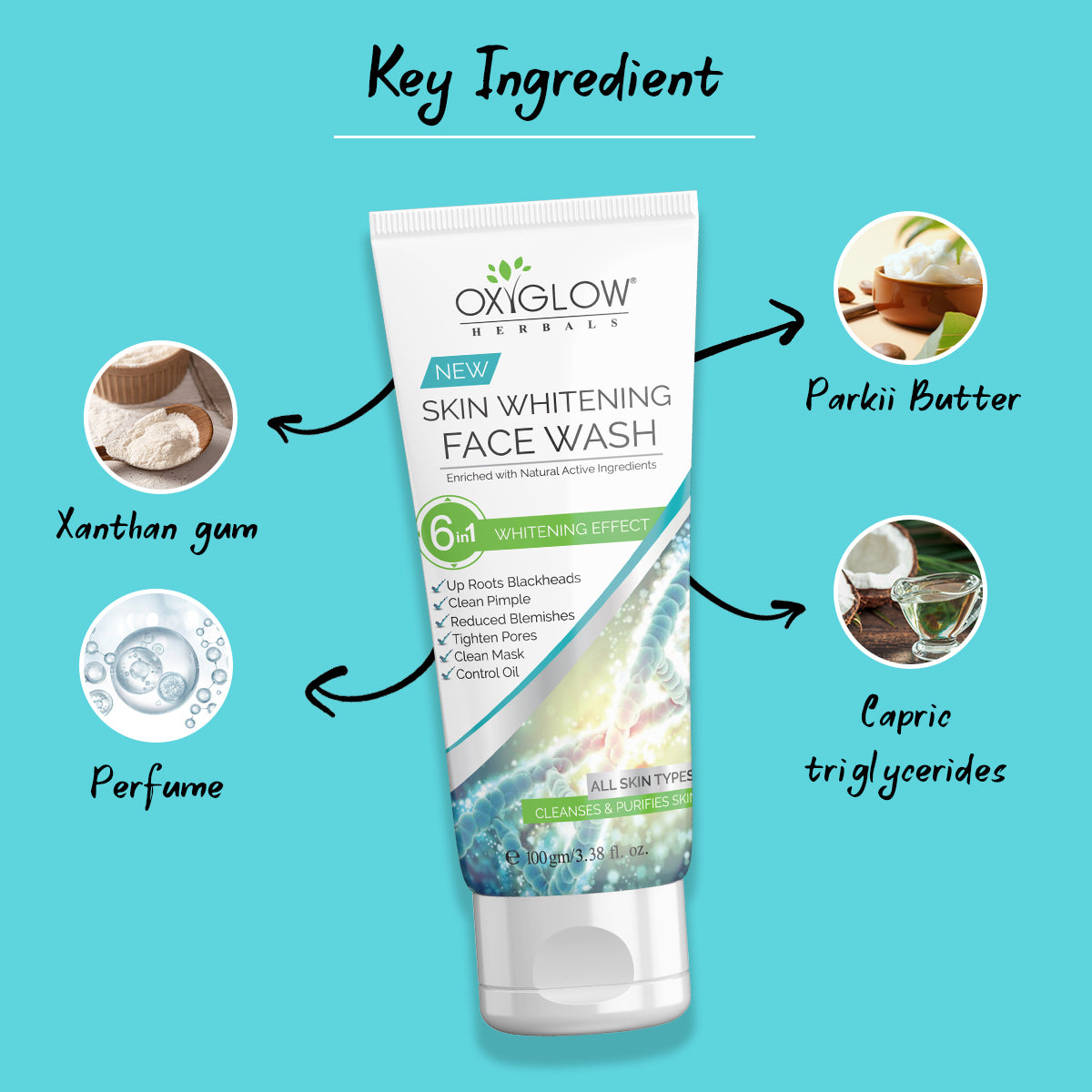 OxyGlow Herbals Skin Whitening Face Wash - 100 ml | Enriched with Natural Active Ingredients | Fade Marks & Dark Spots