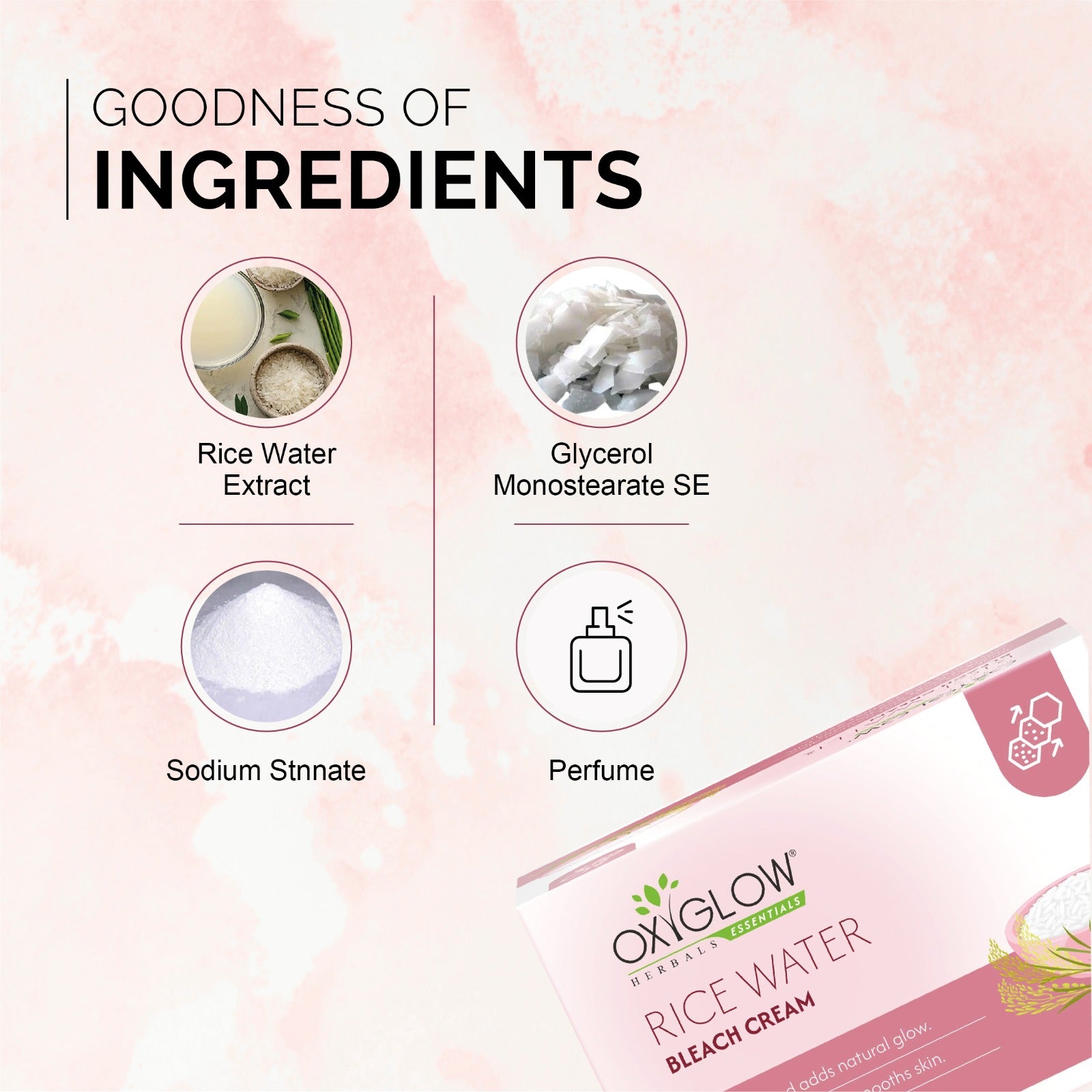 OxyGlow Herbals Essentials Rice Water Bleach Cream - 300gm | Tightens Pores & Smooths | Suitable for All Skin