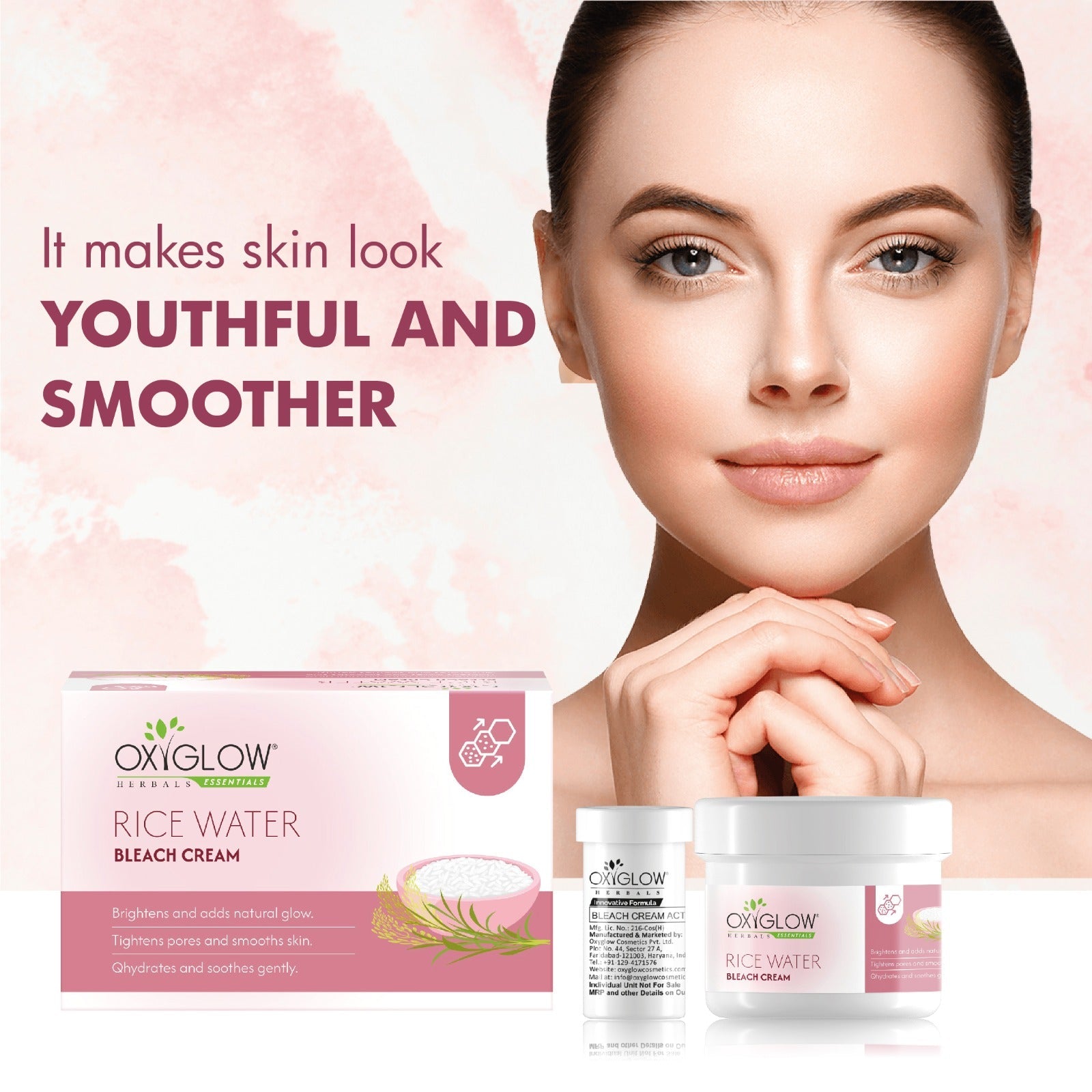 OxyGlow Herbals Essentials Rice Water Bleach Cream - 300gm | Tightens Pores & Smooths | Suitable for All Skin