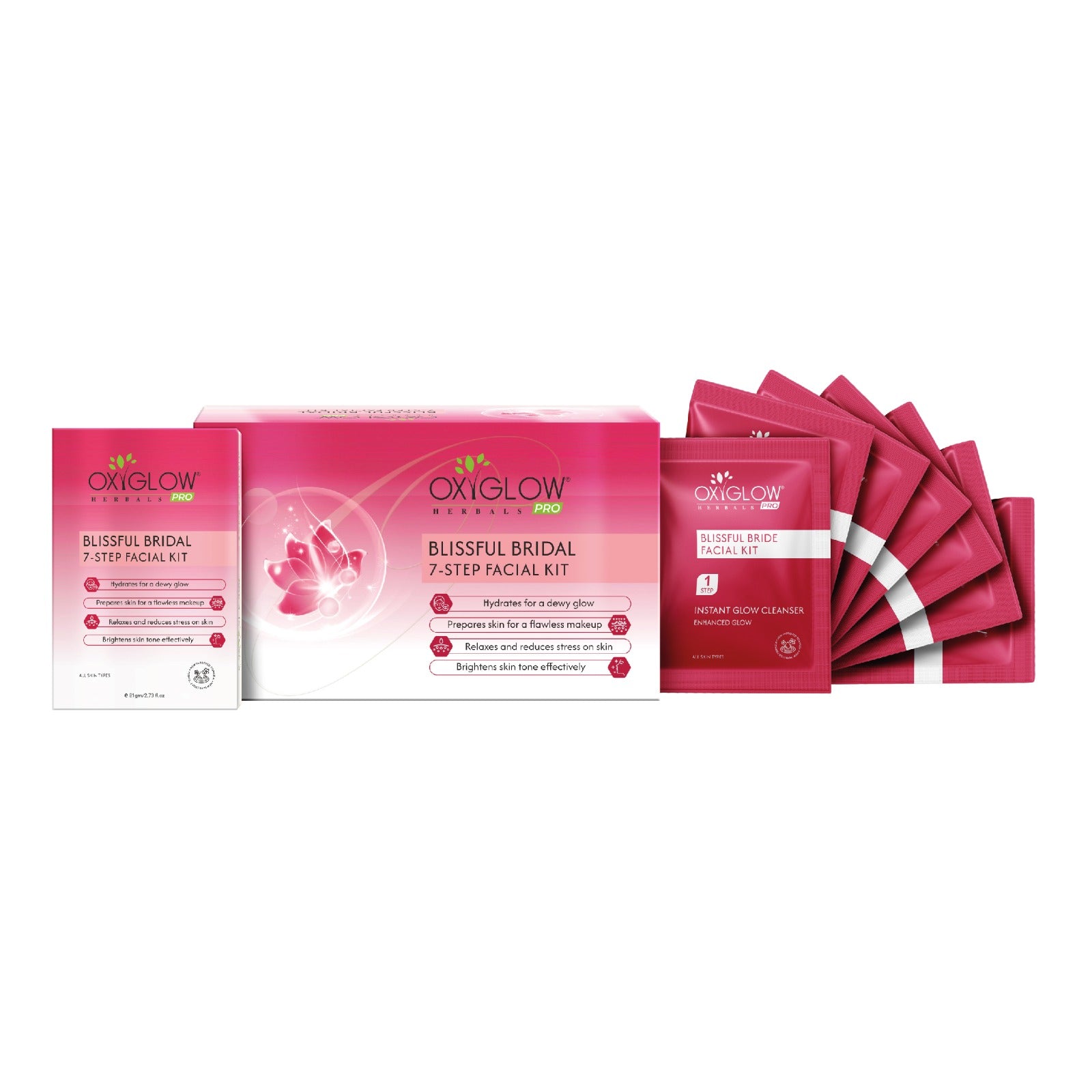 OxyGlow Herbals Pro Blissful Bridal 7 Step Facial Kit -81 gm | USP - Power Mask | Suitable for All Skin - Pack of 5
