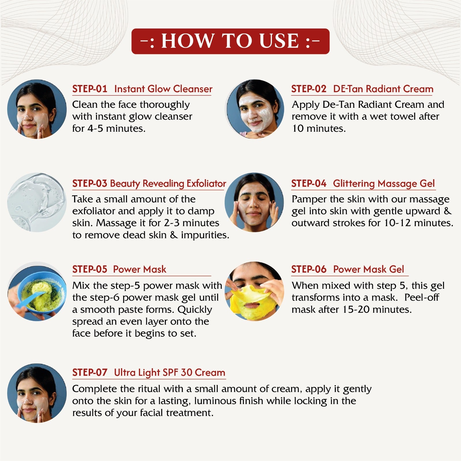 OxyGlow Herbals Pro Blissful Bridal 7 Step Facial Kit -81 gm | USP - Power Mask | Suitable for All Skin - Pack of 5