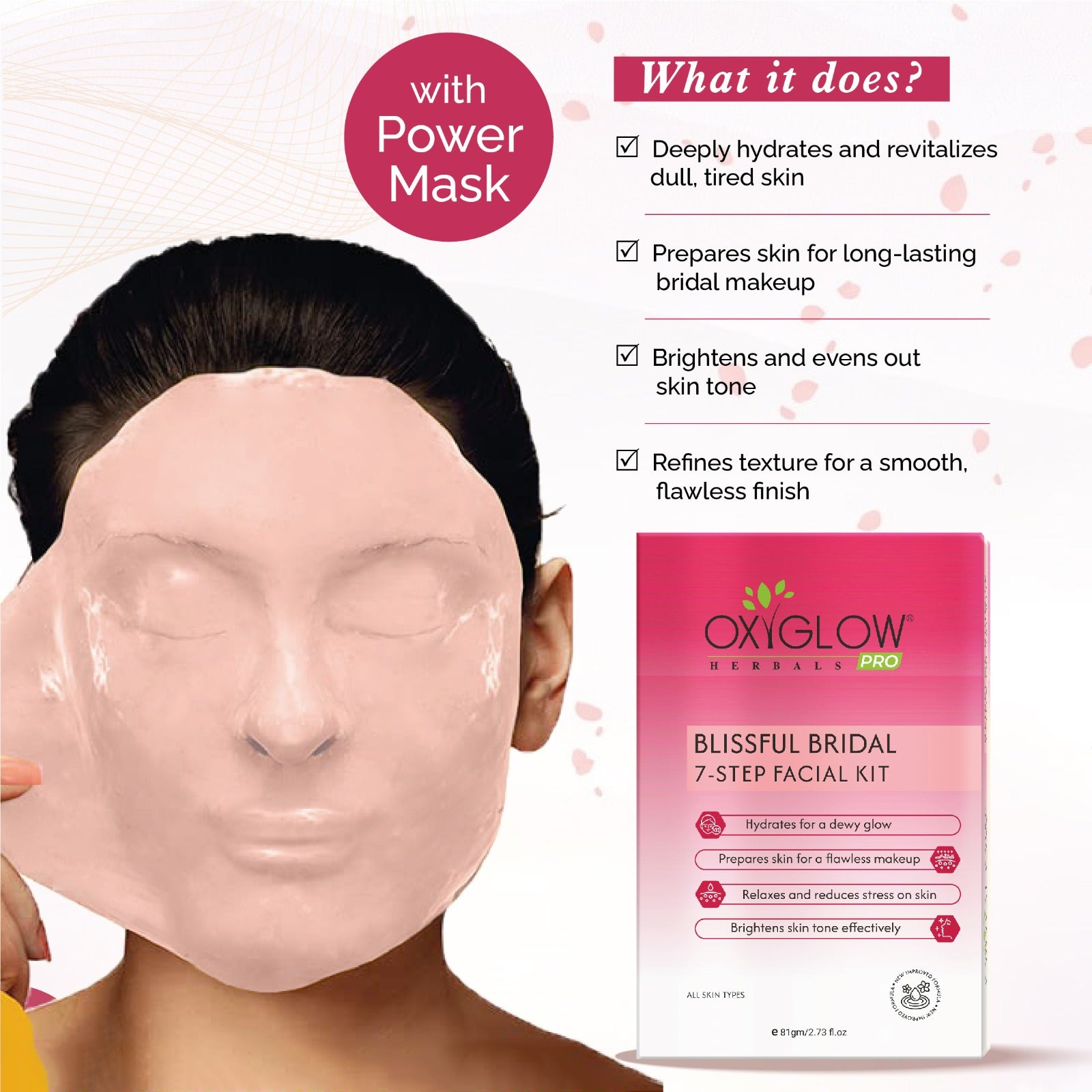 OxyGlow Herbals Pro Blissful Bridal 7 Step Facial Kit -81 gm | USP - Power Mask | Suitable for All Skin - Pack of 5