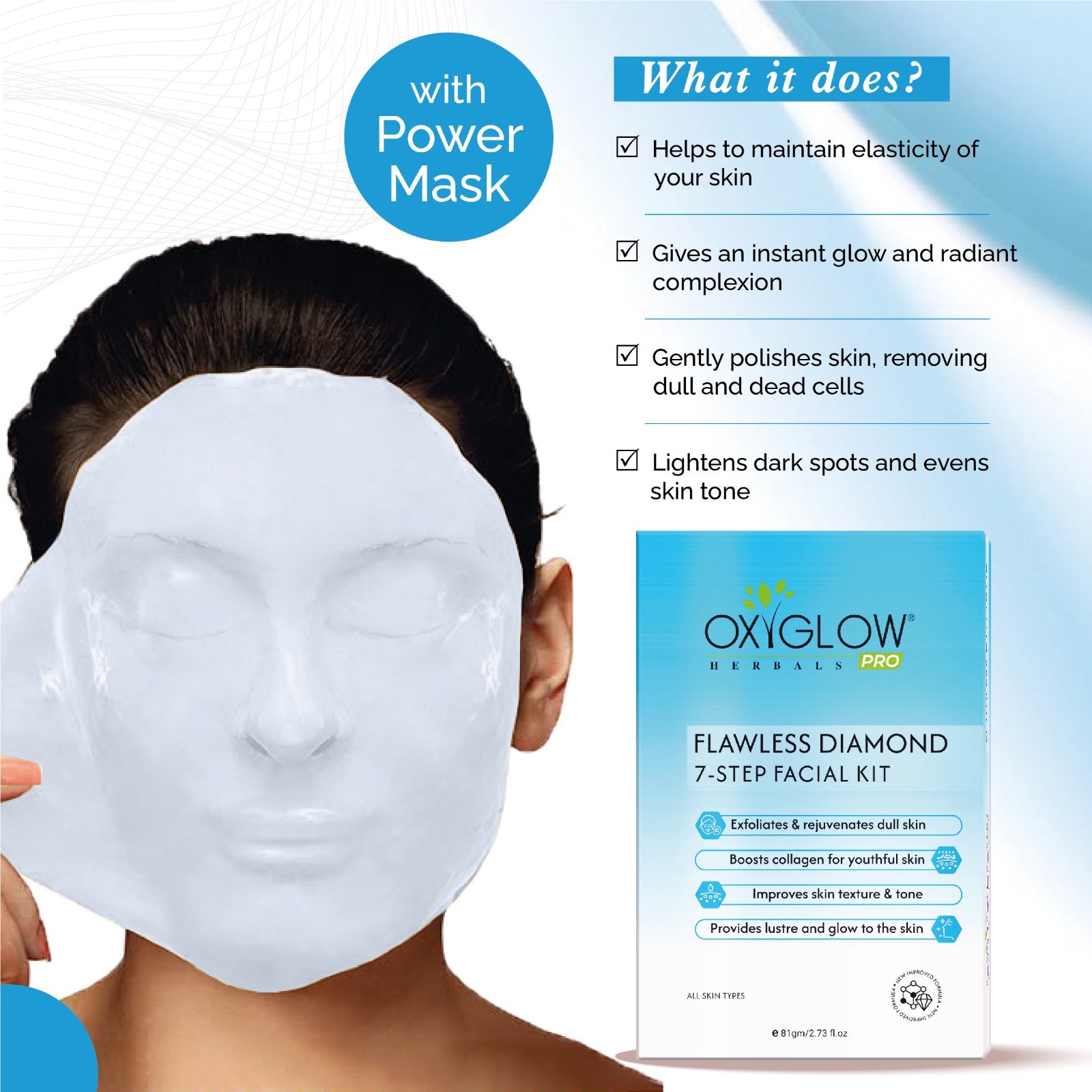 OxyGlow Herbals Pro Flawless Diamond 7 Step Facial Kit -81 gm | USP - Power Mask | Suitable for All Skin - Pack of 5