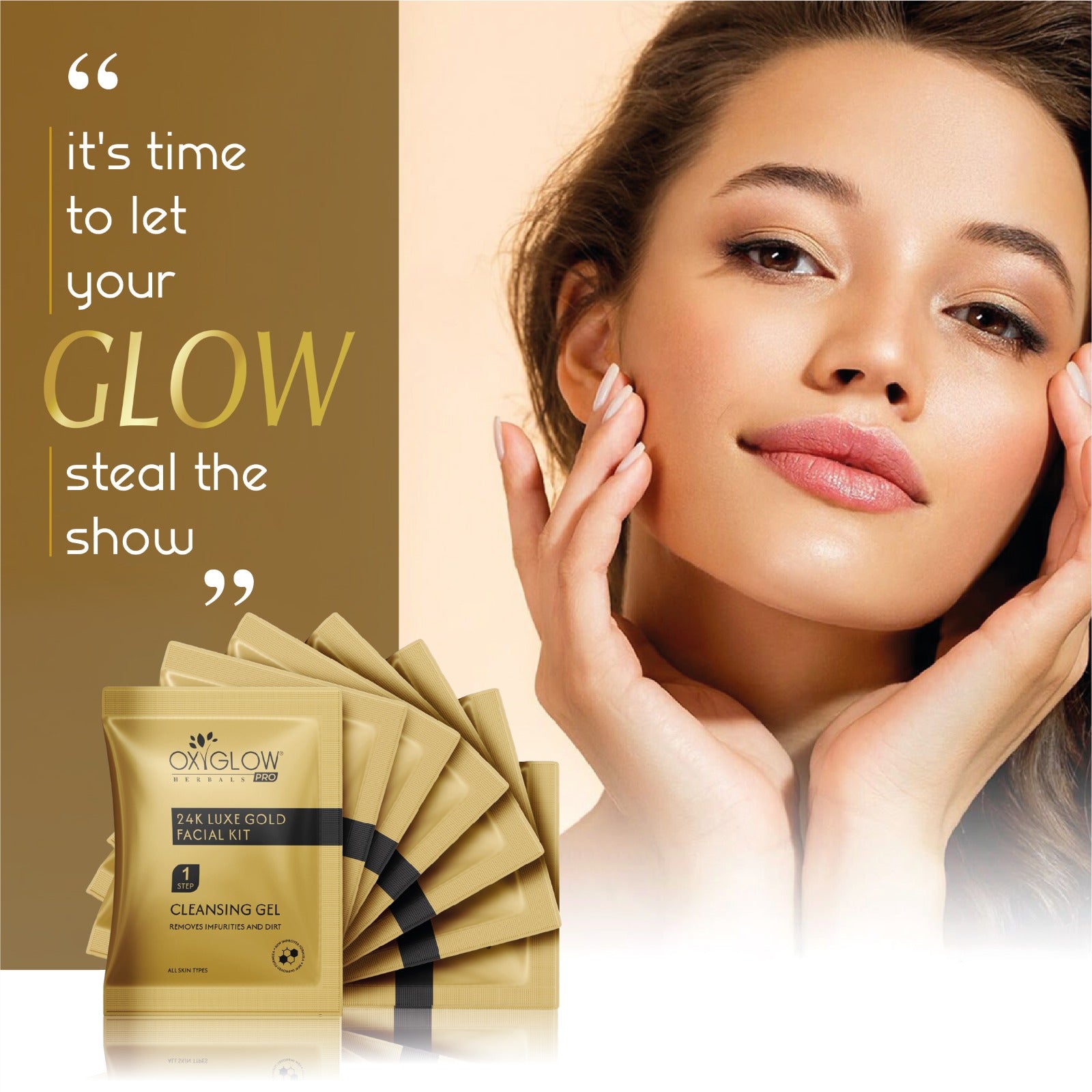 OxyGlow Herbals Pro 24k Luxe Gold 7 Step Facial Kit -81 gm | USP - Power Mask | Suitable for All Skin - Pack of 5