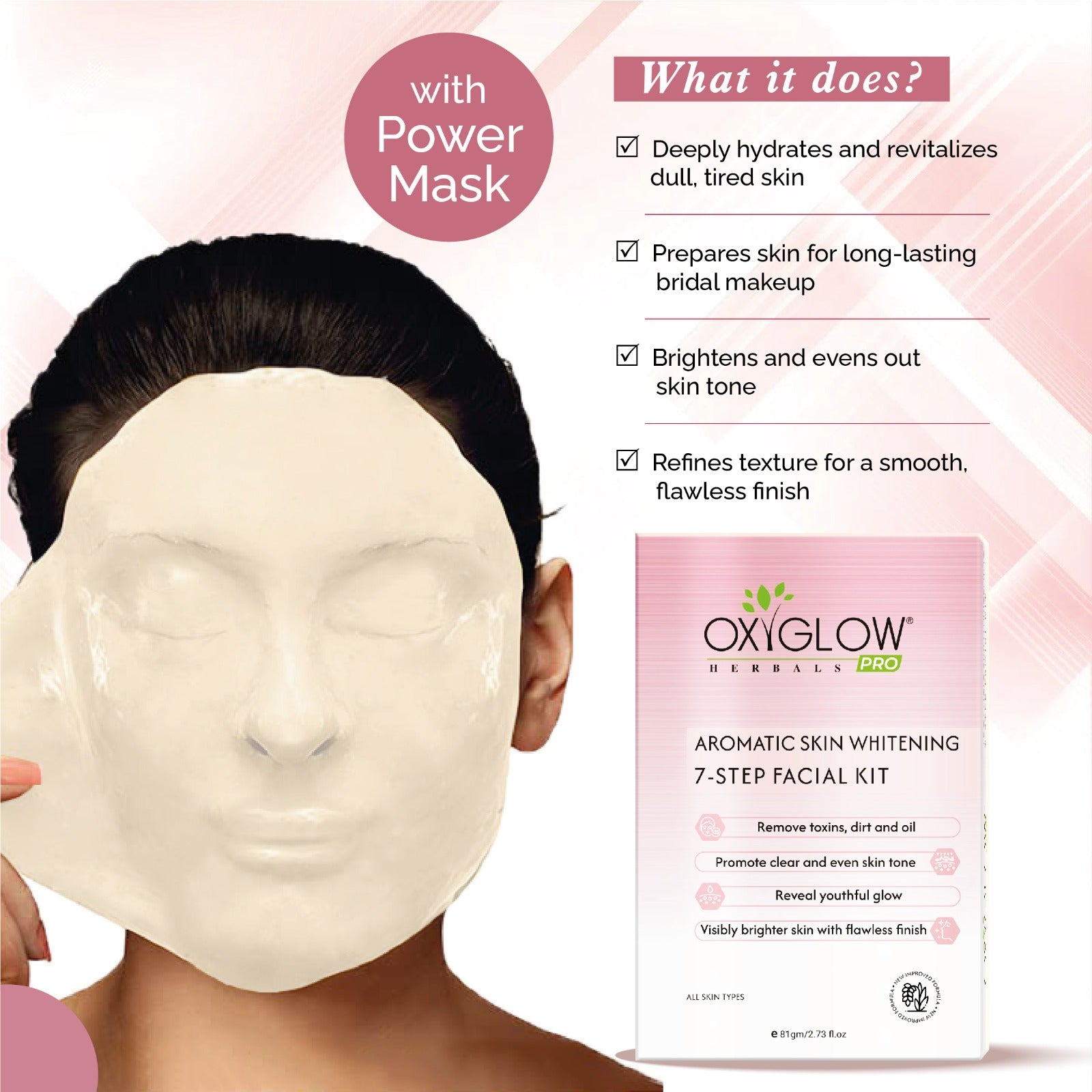 OxyGlow Herbals Pro Aromatic Skin Whitening 7 Step Facial Kit -81 gm | USP - Power Mask | Suitable for All Skin - Pack of 5