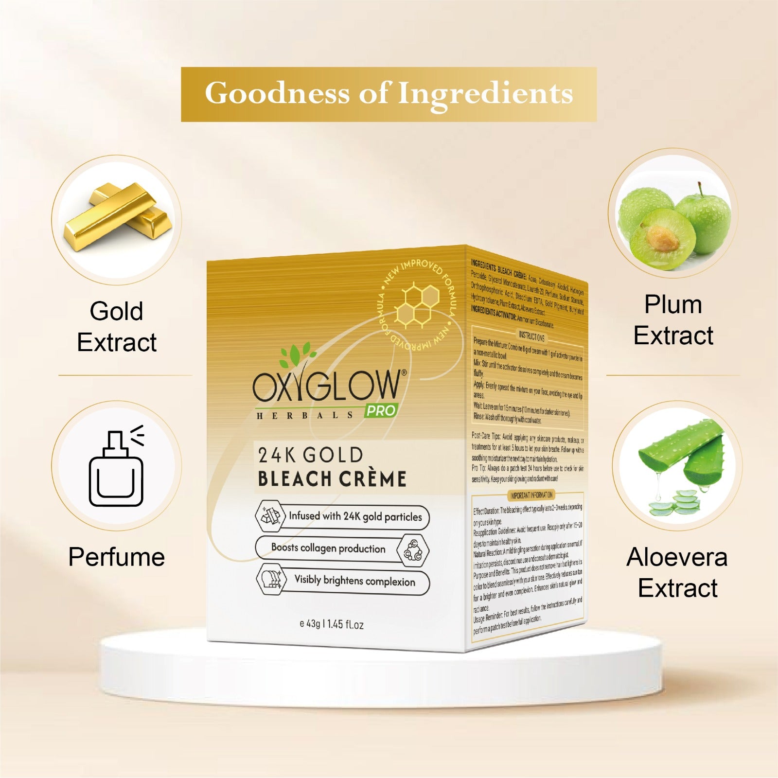 OxyGlow 24K Luxe Gold Bleach Cream - 43gm | Suitable for All Skin - Pack of 12
