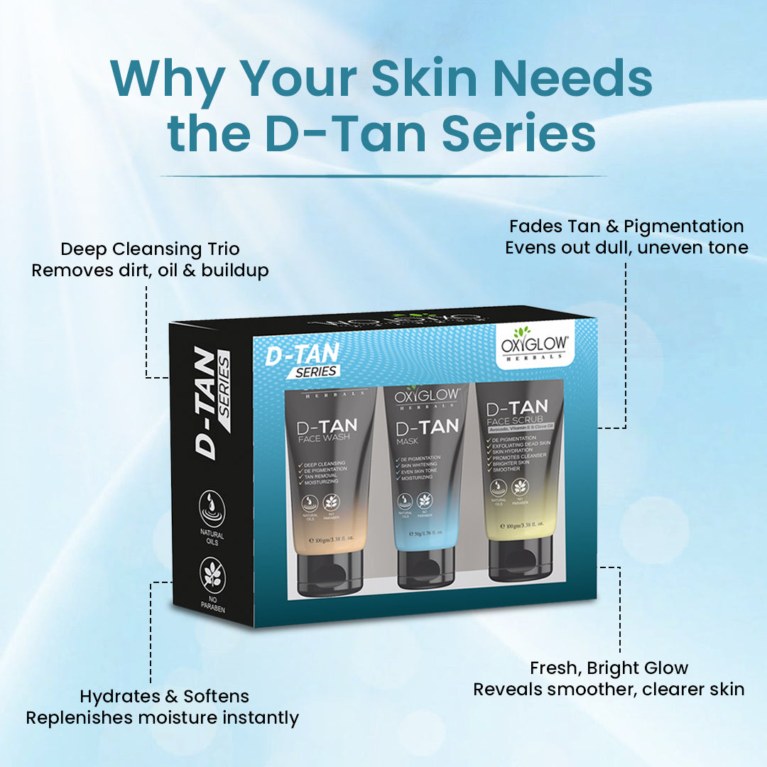 OxyGlow Herbals De-tan Combo with Dtan Facewash Dtan Scrub Dtan Mask Trio Benefits