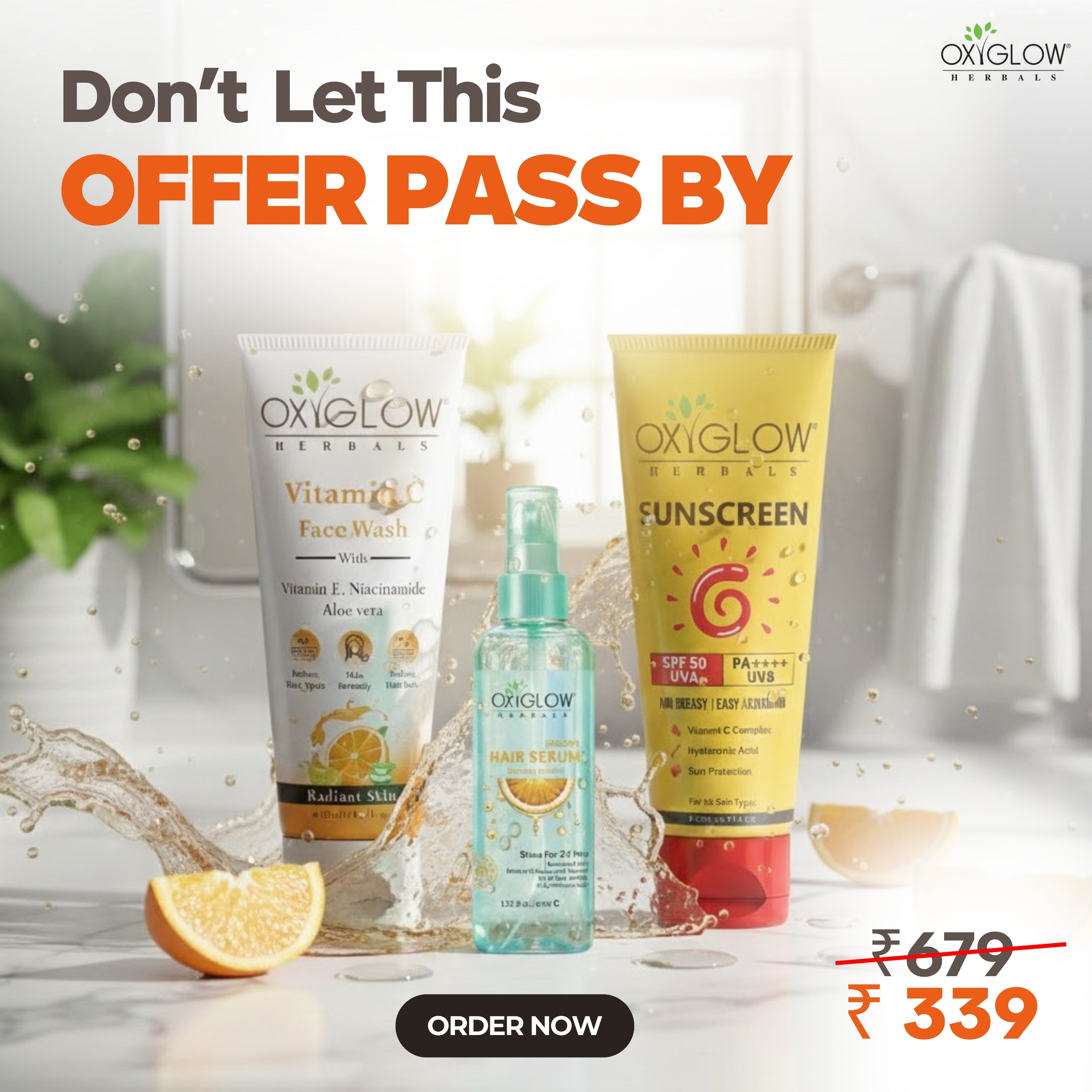 Vitamin C Facewash + Keratin Hair Serum + SPF 50 Sunscreen