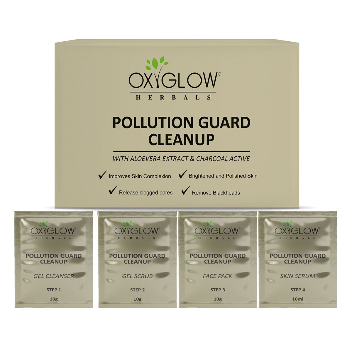 OxyGlow Herbals Pollution Guard Cleanup Facial Kit | Improves Skin Complexion | Remove Blackheads | Suitable for All Skin