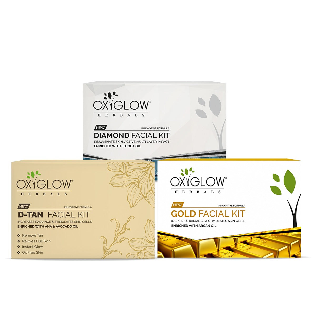 OXYGLOW HERBALS Luxe Kit - Diamond, D-Tan, Gold Facial Kits | 50gm Each