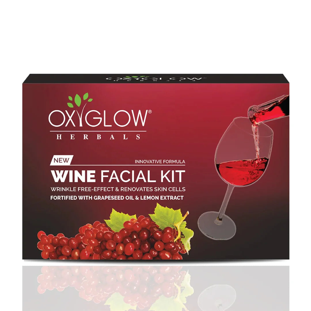 OxyGlow Herbals Wine Facial Kit with Grapeseed Oil & Lemon Extract | Renovates Skin Cells | Wrinkle Free Skin | Suitable for All Skin